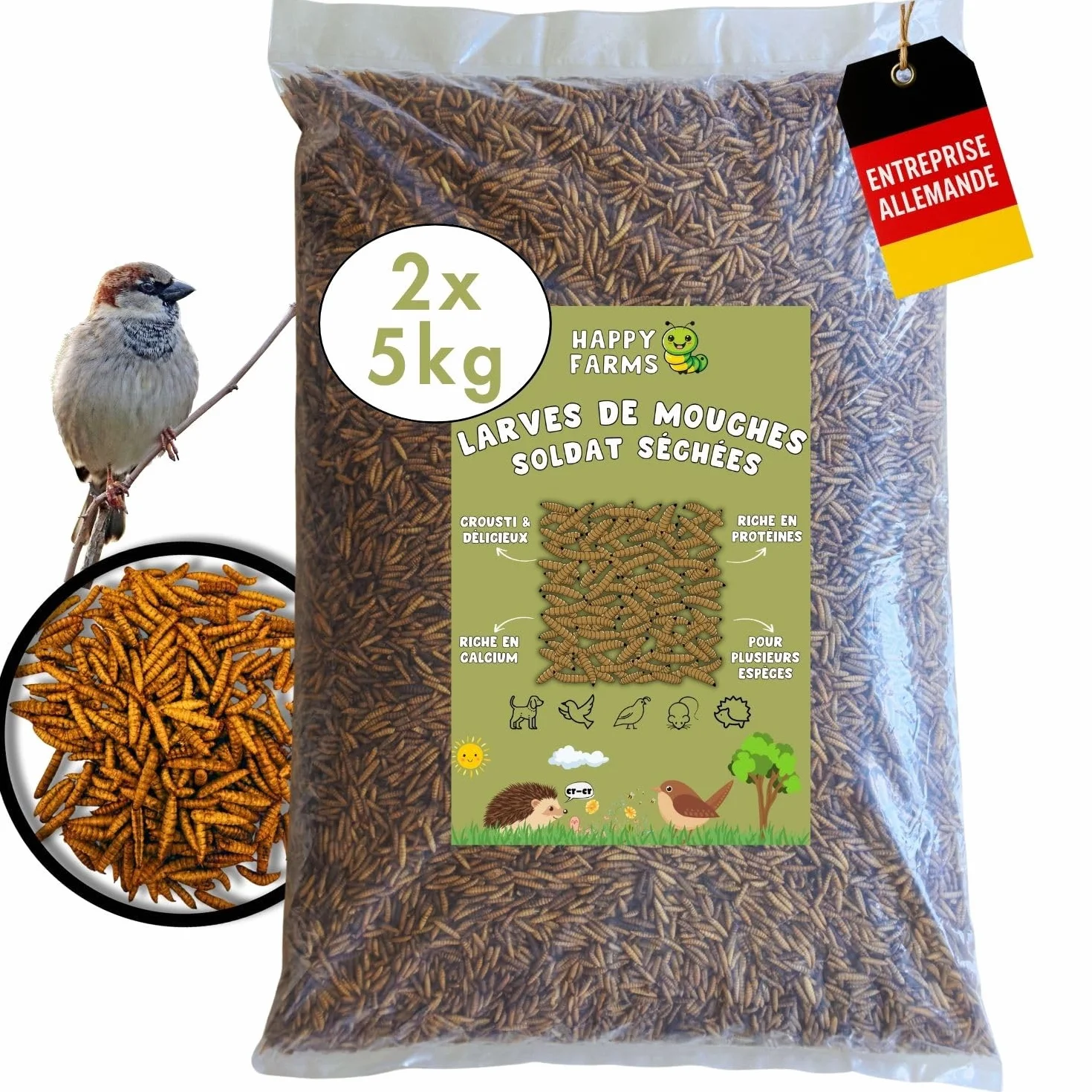 Larves de Mouches Soldats séchées 10 kg Nourriture pour Oiseaux Sauvages Poissons Hérissons