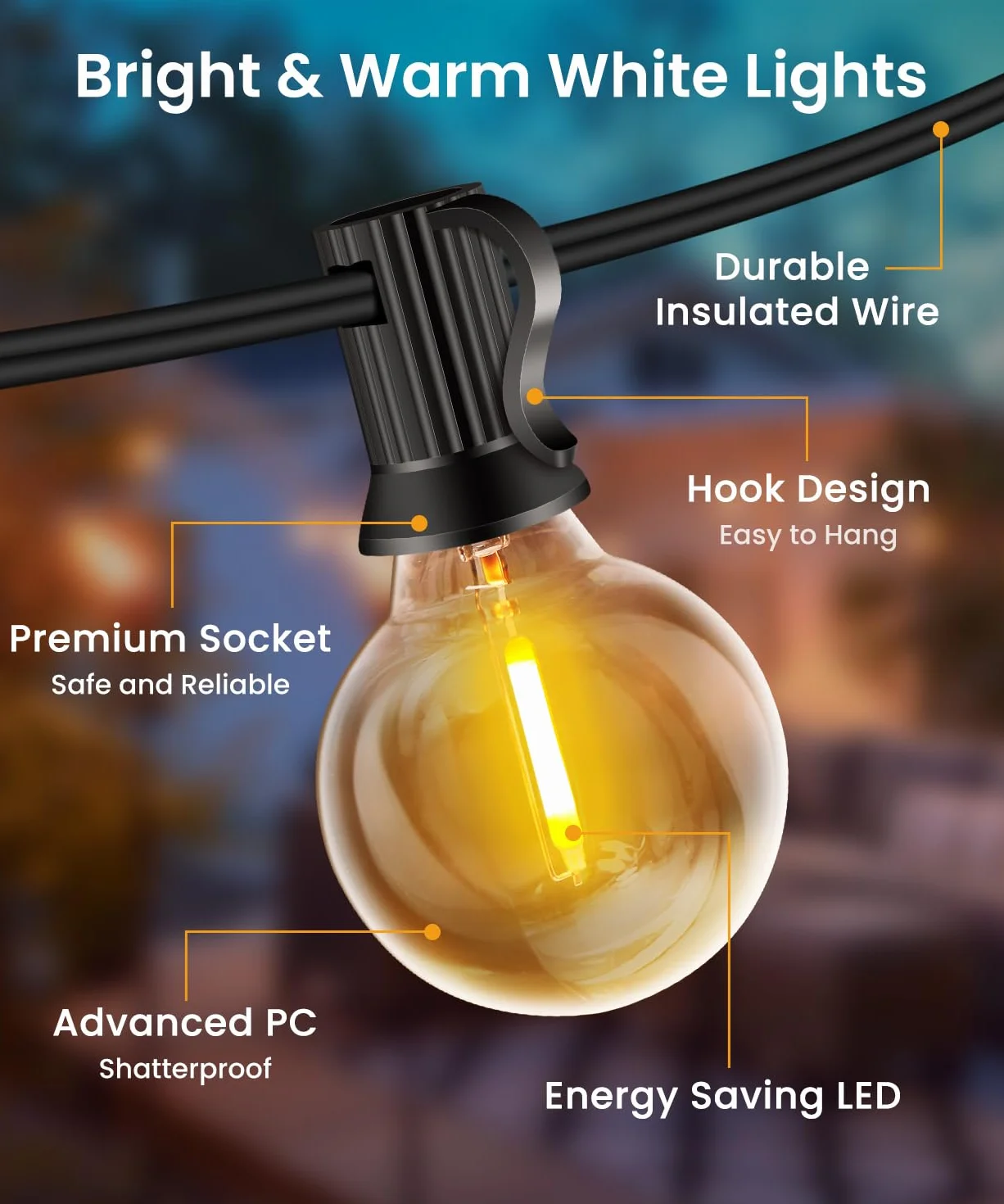 Rintea Guirlande Lumineuse Exterieure 20M/30M 30+2 Ampoules G40 Incassable Plug&Play Étanche LED Connectable Blanc Chaud