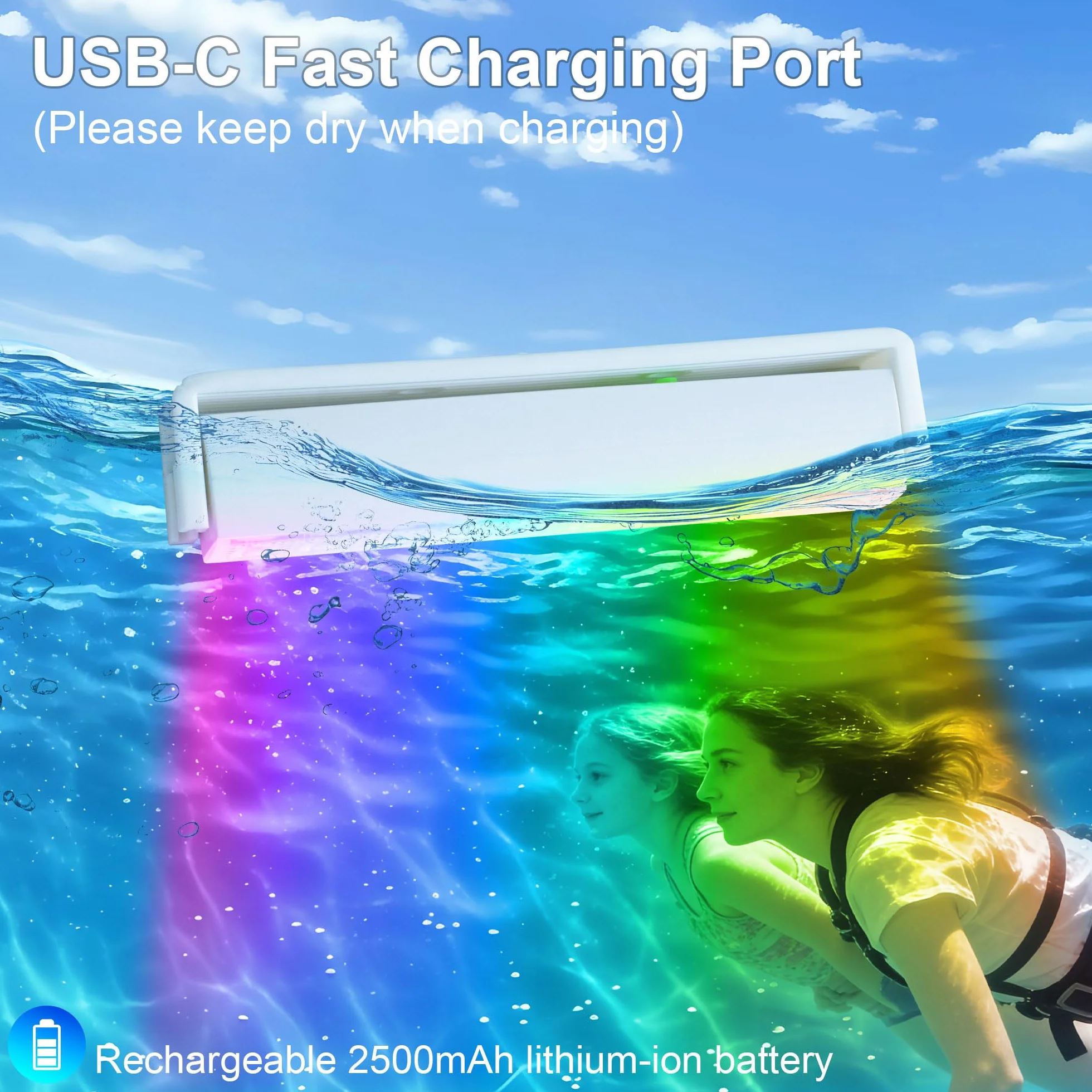 Lumière LED Sous l'Eau pour Piscine Sans Fil Rechargeable, Lampe Submersible avec Télécommande, 8 Modes, IP68 Étanche, Lot de 2