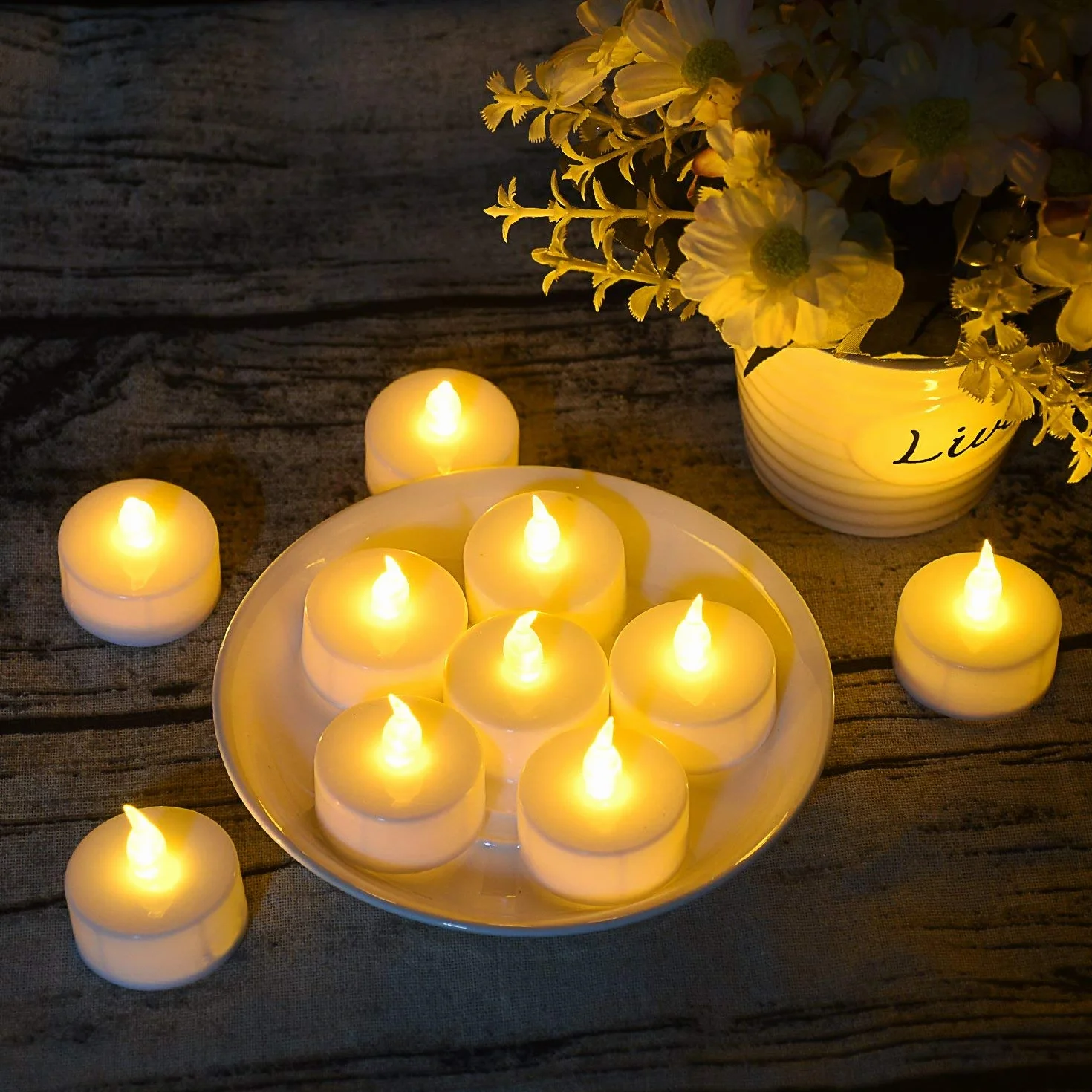 Bougies chauffe-plat LED sans flamme à piles, 24 pièces, fausse bougie électrique 100+ heures