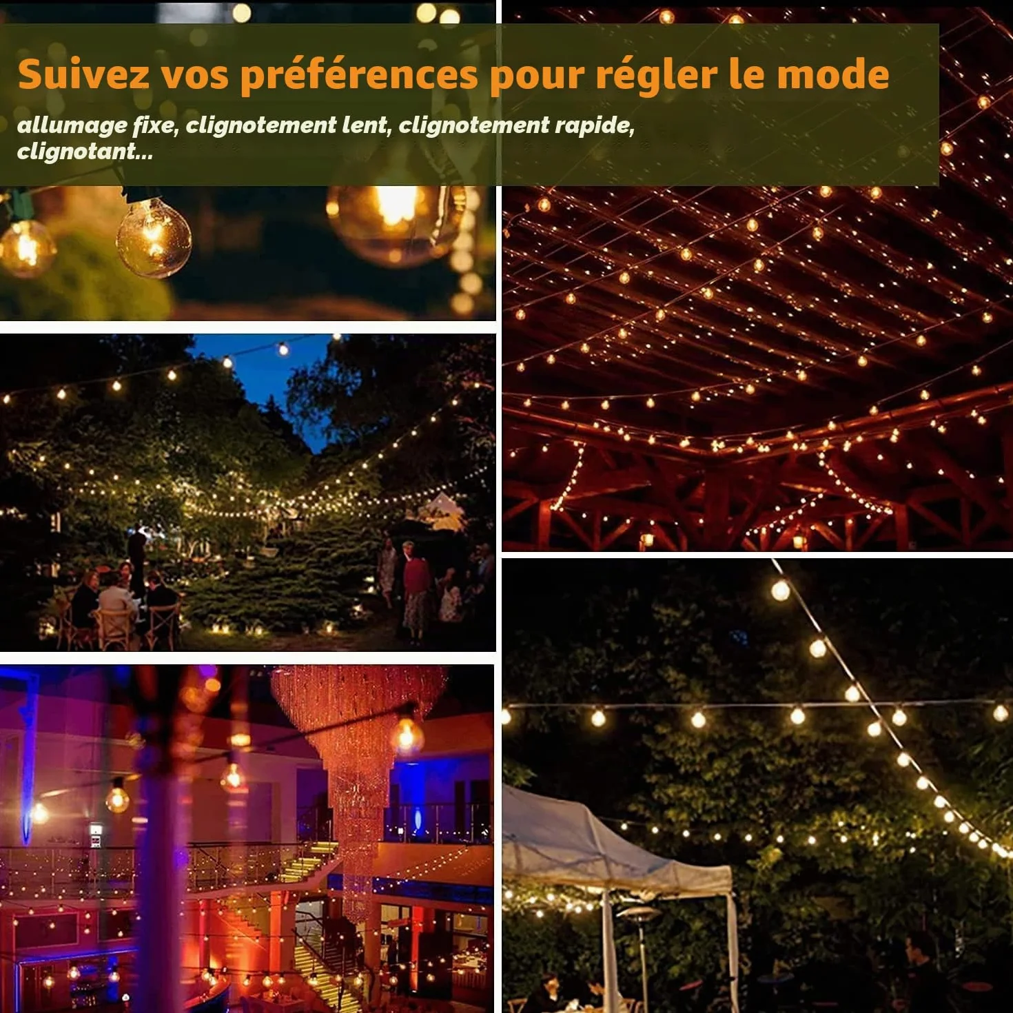 Guirlande lumineuse solaire d'extérieur 15 m IP45 2700 K Blanc chaud