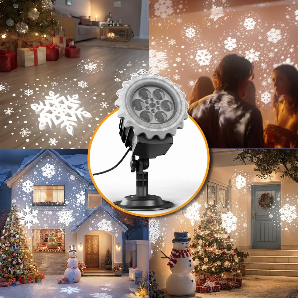Projecteur LED Flocons de Neige Effet 3D, Décorations de Noël Imperméable pour Extérieur
