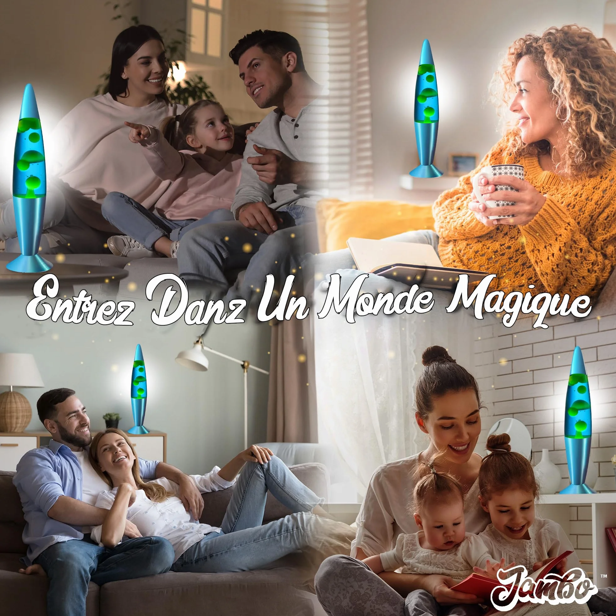 Jambo Lampe 16'' Bleu Jaune Verte Lumière Liquide Relaxante Veilleuse Décoration Salon Bureau Chambre