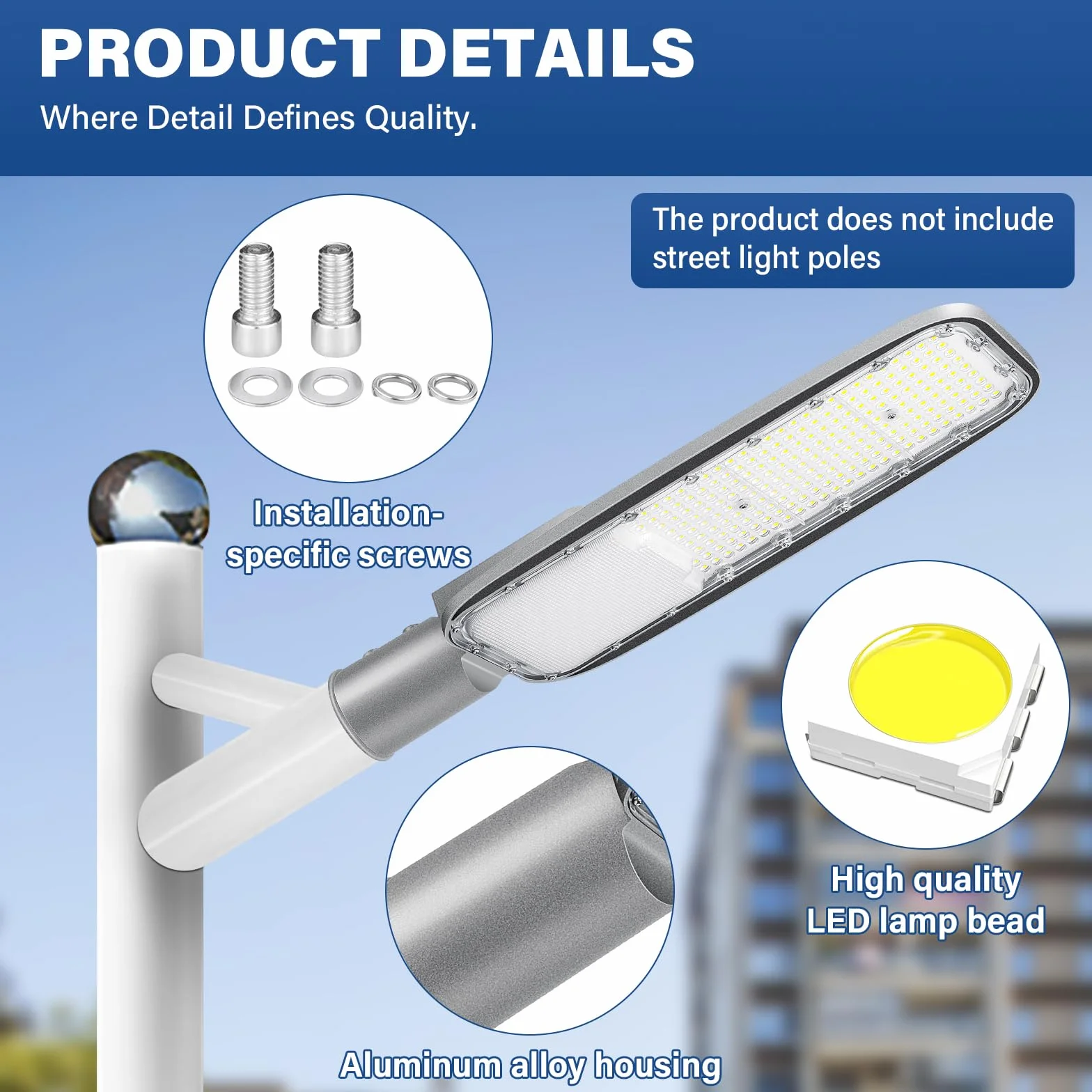 SKYWORLD Led Réverbère Lampe Extérieur 200W 13892 Lumens IP66 Blanc Chaud