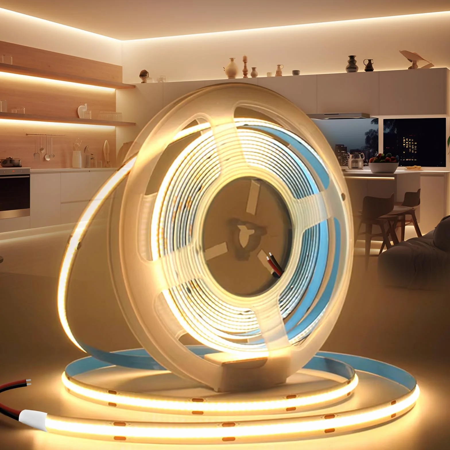Ruban LED COB 5M 12V 3000K Blanc Chaud 320LED/M Flexible 8mm CRI>90 Intérieur