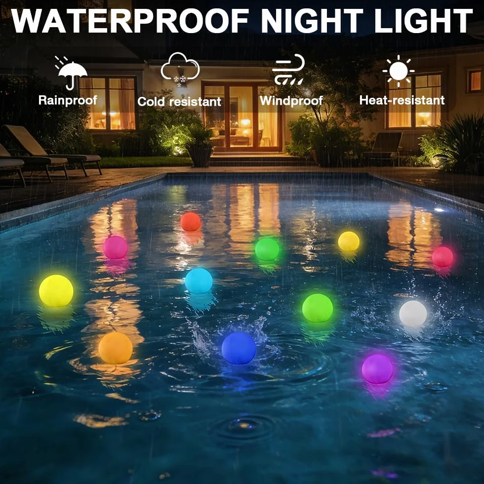 Boule Lumineuse Piscine LED 16 Couleurs RGB avec Télécommande Étanche Flottante 4 Pièces