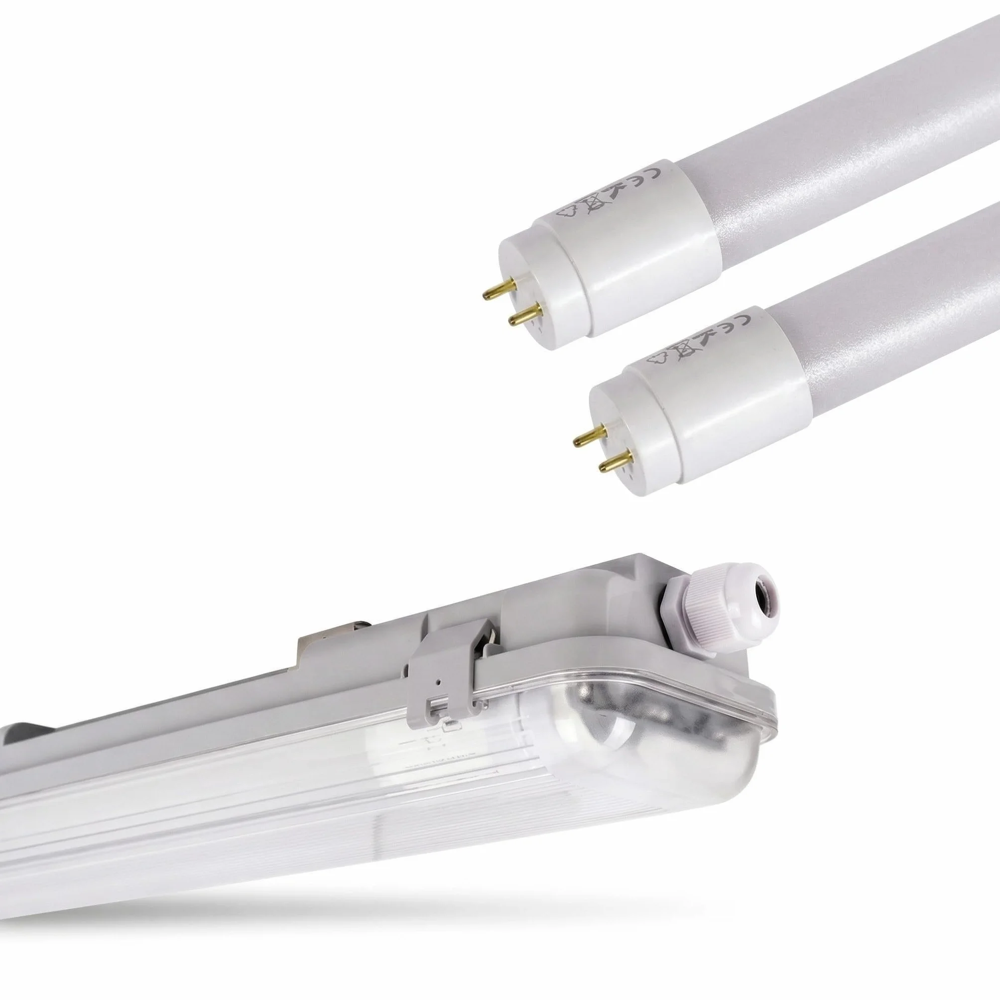 BARCELONA LED Kit Plafonnier Étanche 120cm 2x T8 18W 6000K Blanc Froid IP65 Polycarbonate Garage Bureau Entrepôt