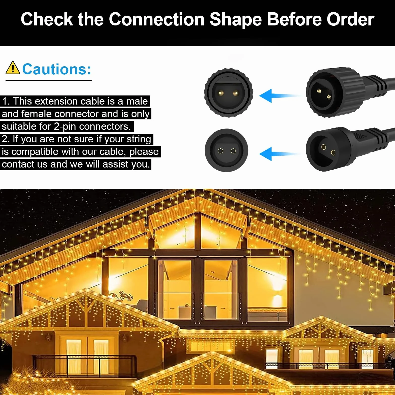 Rallonge de guirlande lumineuse 10M Câble d'extension 2 pôles IP65 étanche noir