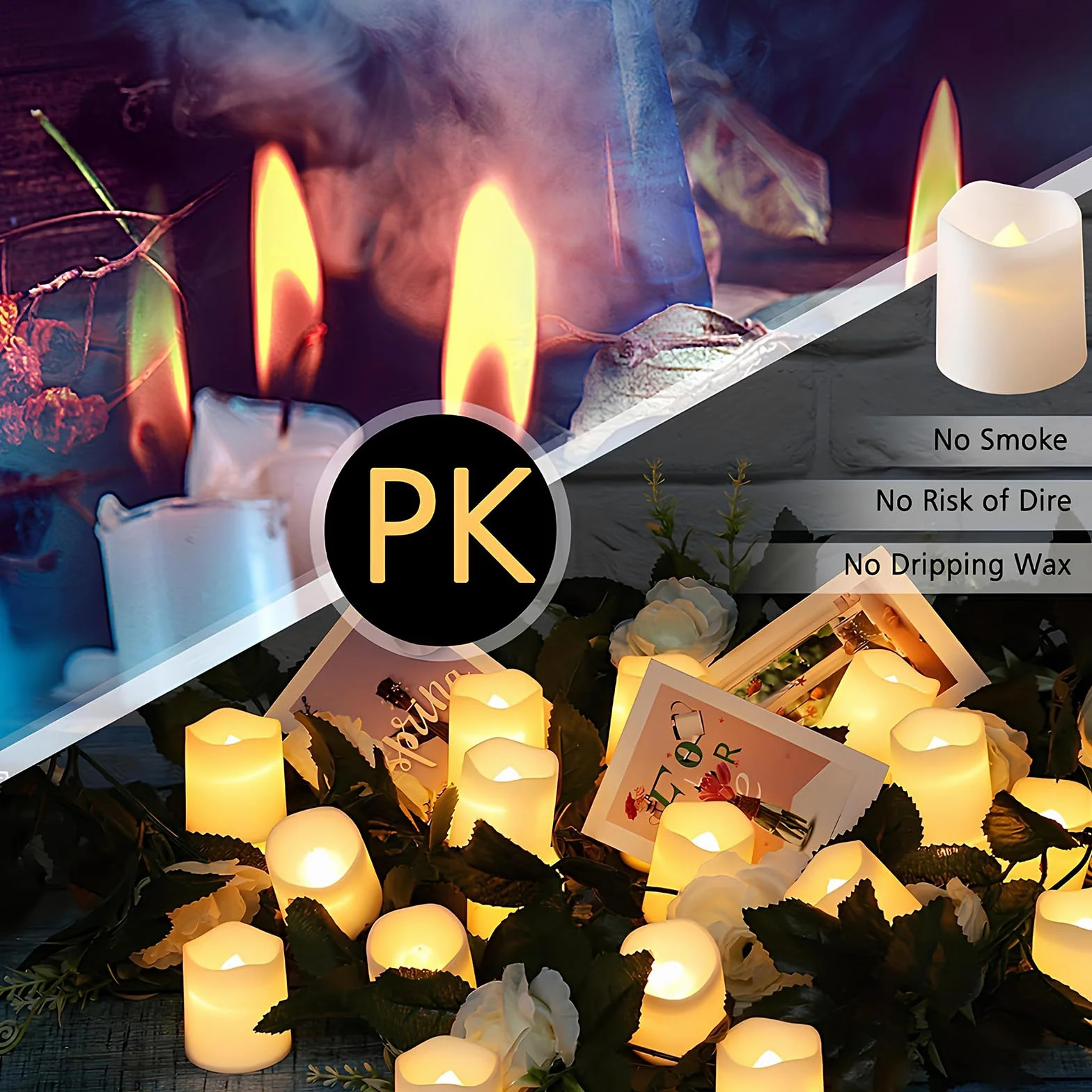 Bougies LED Flamme 24 Pièces, Chandelles Lumineuses Sans Flamme, Chauffe-Plat Électriques pour Décoration Maison Noël Mariage