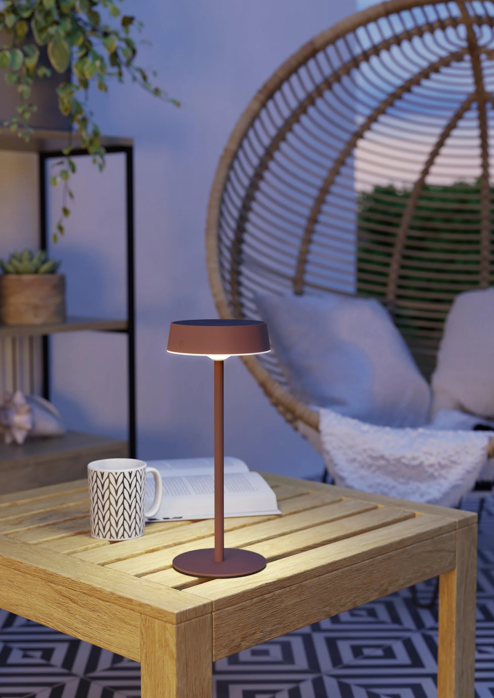 Eglo Lampe de table extérieure solaire sans fil Simeri LED rechargeable tactile intensité variable IP54 acier rouge