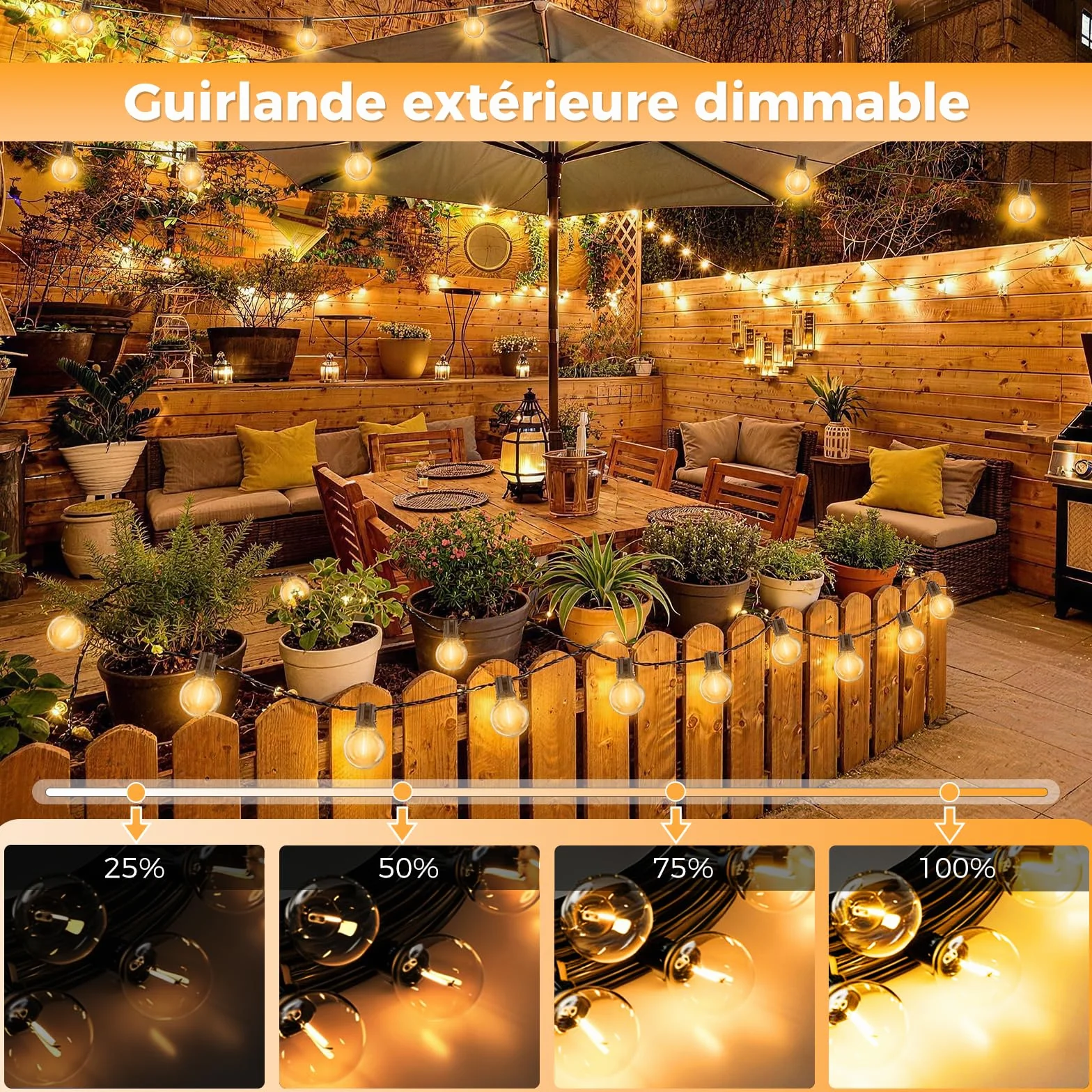 Guirlande Solaire Lumineuse Exterieure 16,3 m avec Telecommande & Minuterie, Étanche G40 LED, 4 Modes Gradable