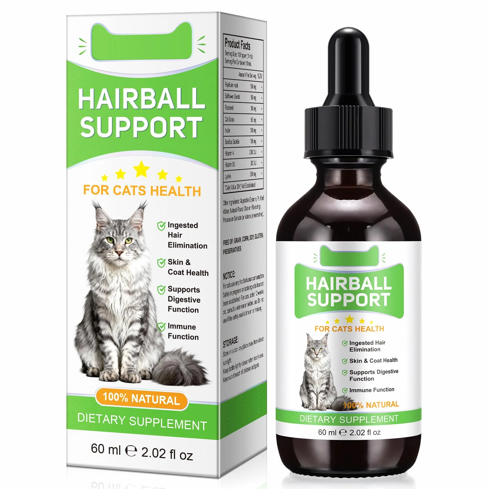 Gouttes anti-boules de poils pour chat 60 ml Soin des poils avec coques de psyllium fibres enzymes vitamines