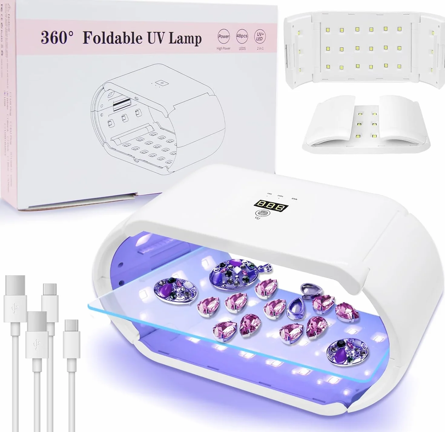 Lampe à Résine UV Double Face 48W avec Affichage LED pour Durcissement Rapide Bricolage Bijoux