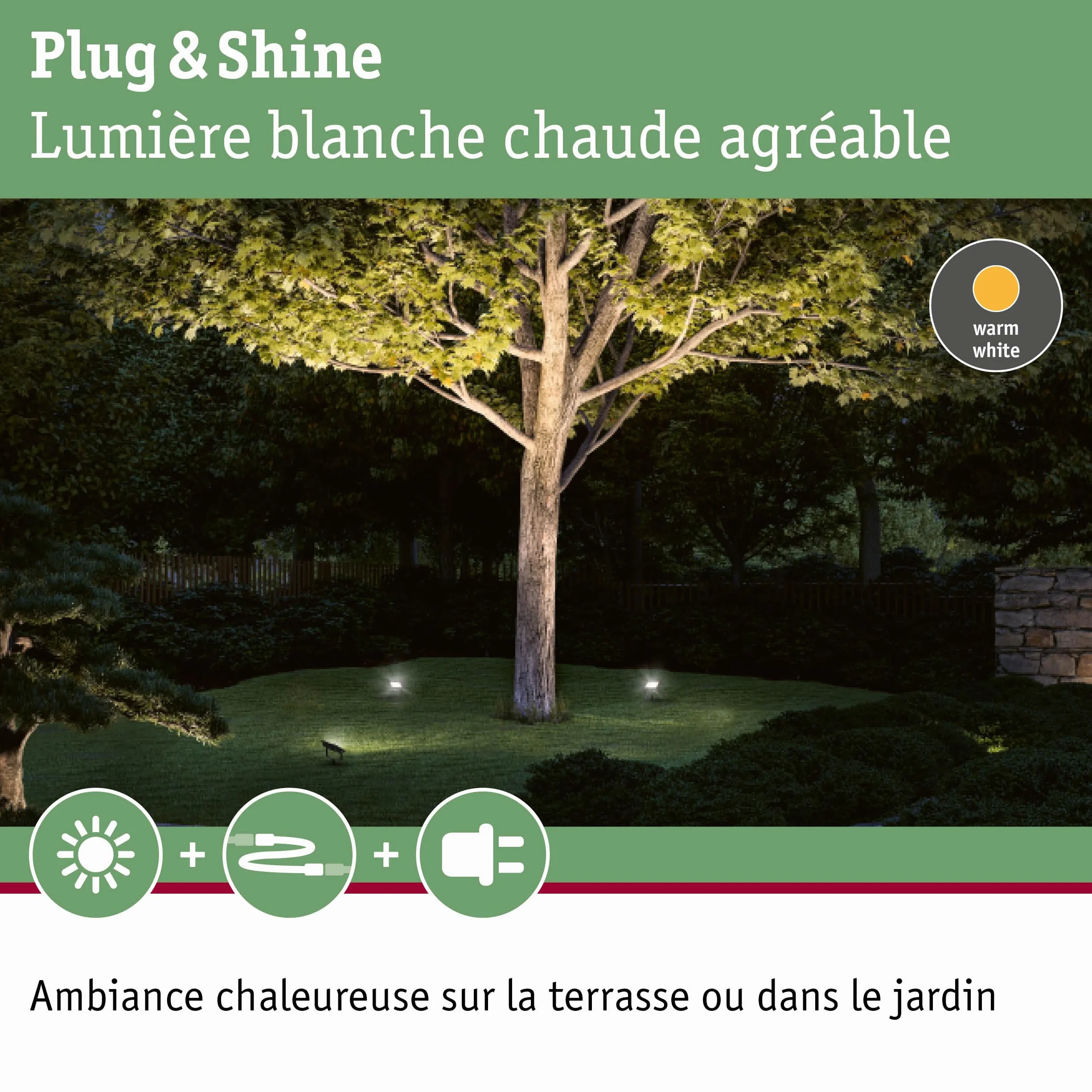 Paulmann Plug & Shine Lampe d'extérieur LED Projecteur de jardin IP65 Blanc chaud 15,5 W Noir Aluminium 3000 K
