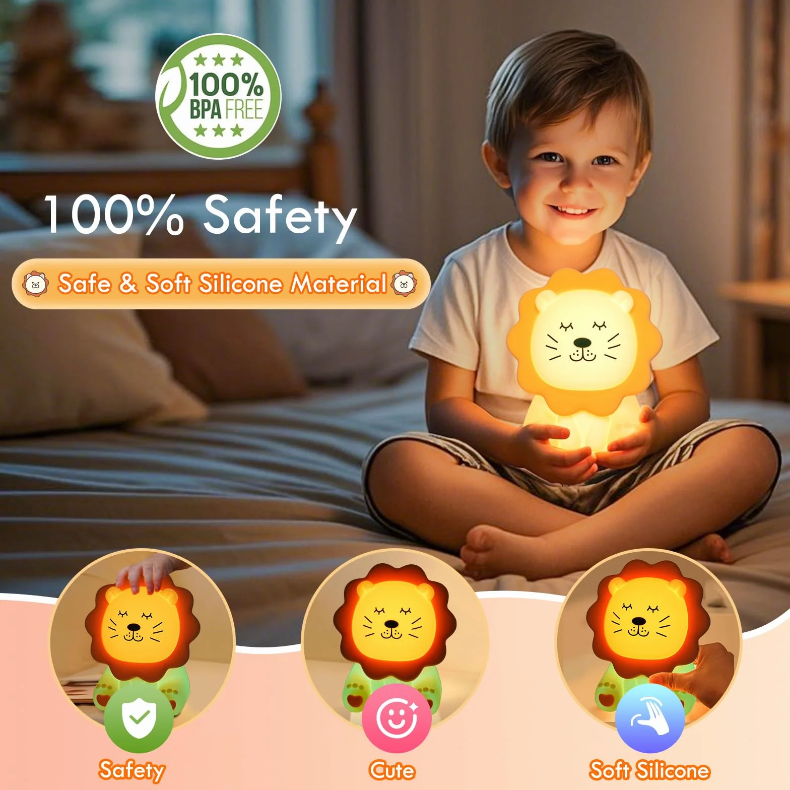 Veilleuse pour enfants en silicone 7 couleurs 3 niveaux de luminosité rechargeable antireflet