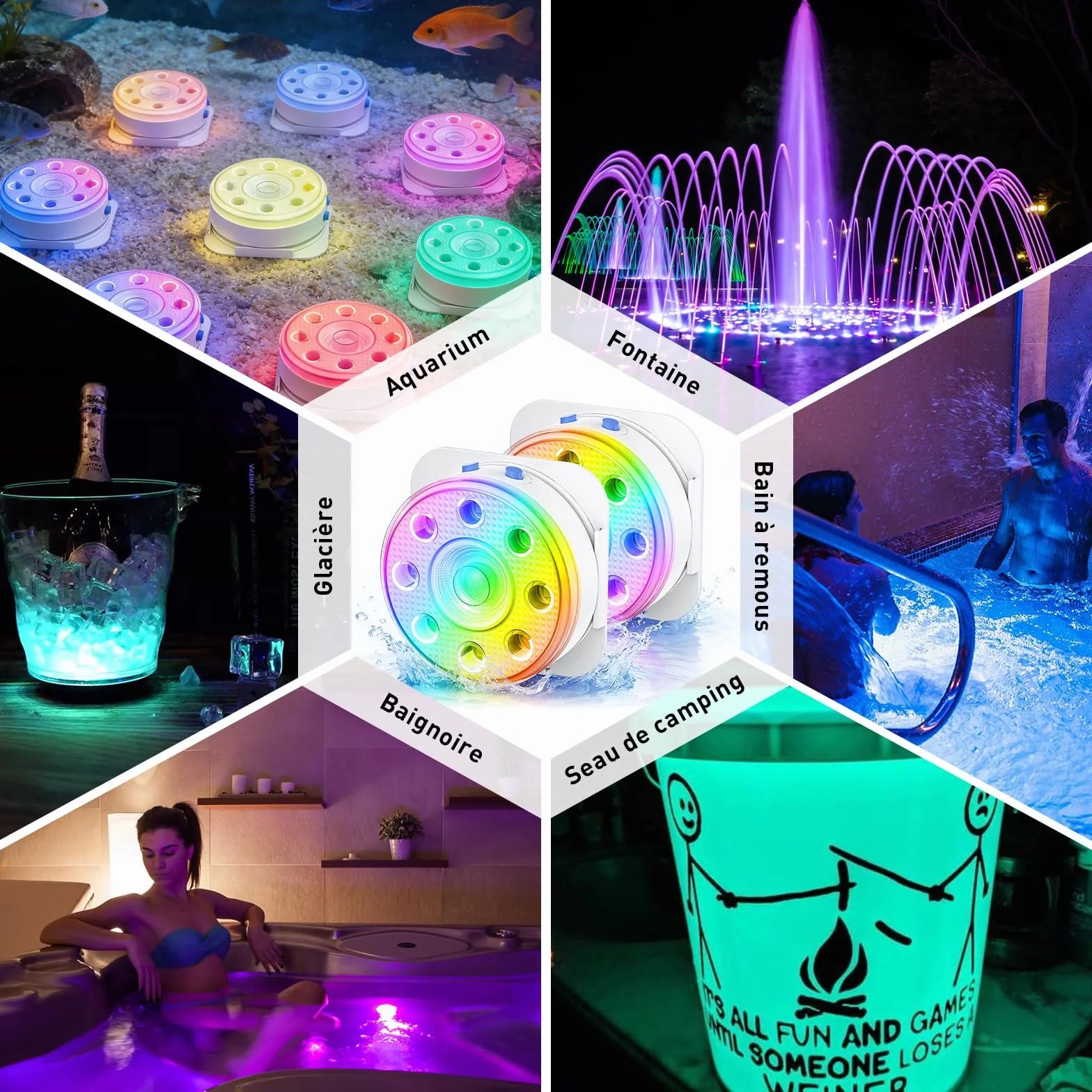 Lumiere Piscine LED RGB Submersibles Rechargeables IP68, 2 Lampes avec Télécommande, Éclairage Magnétique Flottant