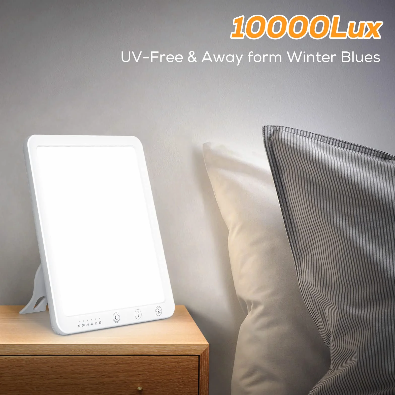 Lampe de Luminothérapie 10000 Lux, Lumière de Simulation du Jour, Support Réglable 180°, 6 Minuteurs, 5 Luminosités, 3 Températures, Spectre Complet sans UV