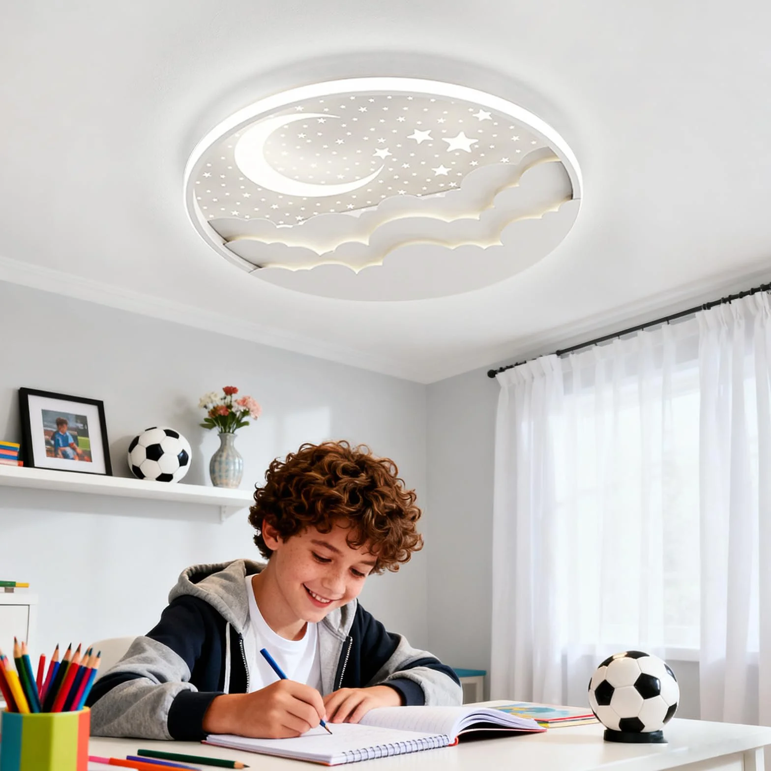 Plafonnier LED Enfant 40cm Étoile Lune Dimmable avec Télécommande APP Veilleuse
