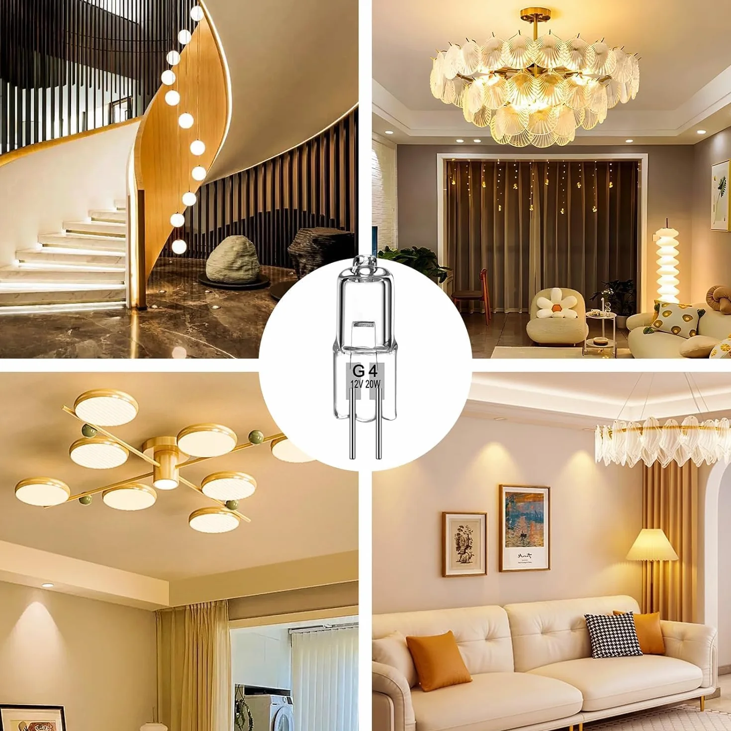 Ampoules Halogènes G4 12v 20w Dimmable Blanc Chaud 280lm 2800k 20 Pièces