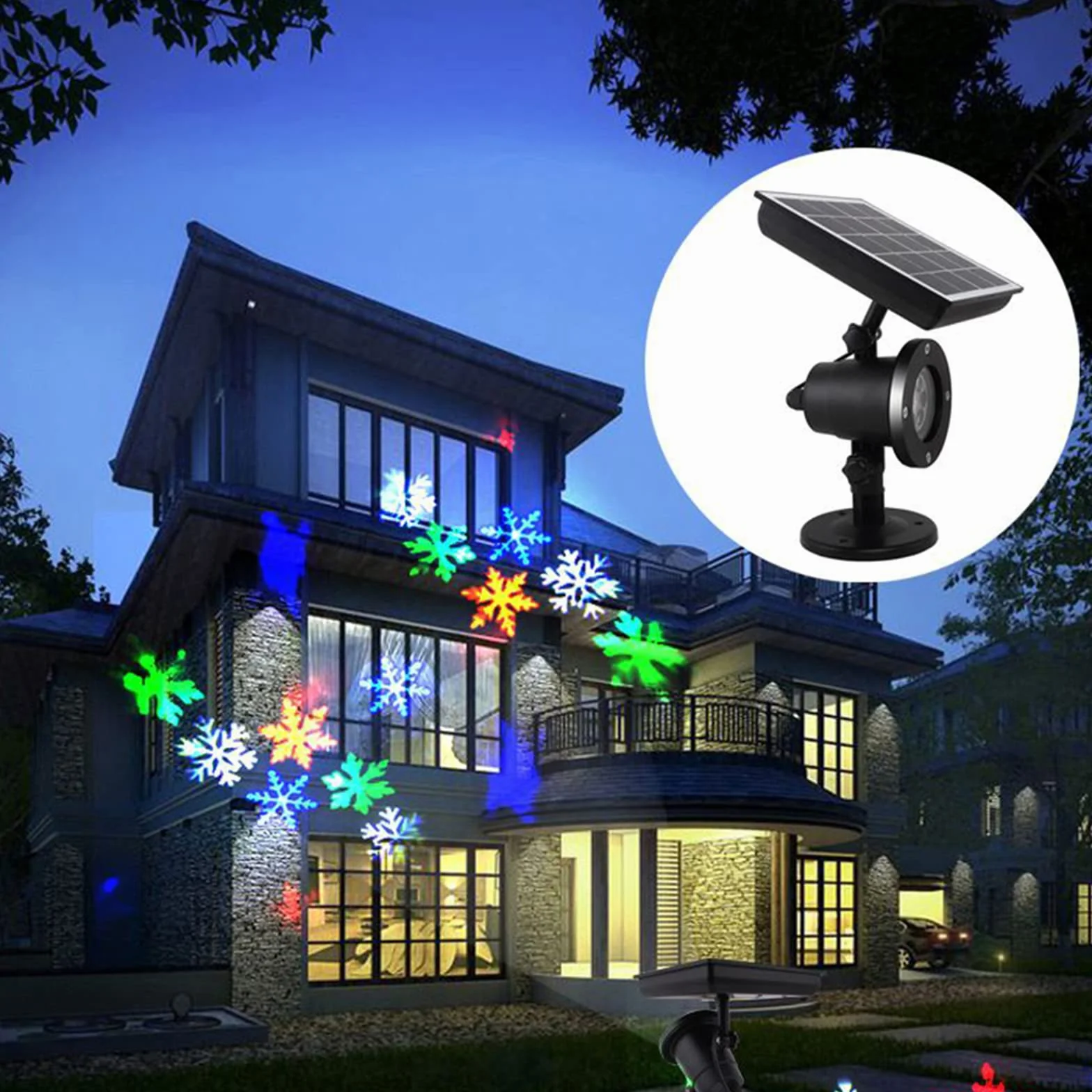 Projecteur solaire de Noël flocon de neige LED rotative Décoration jardin lumière blanche