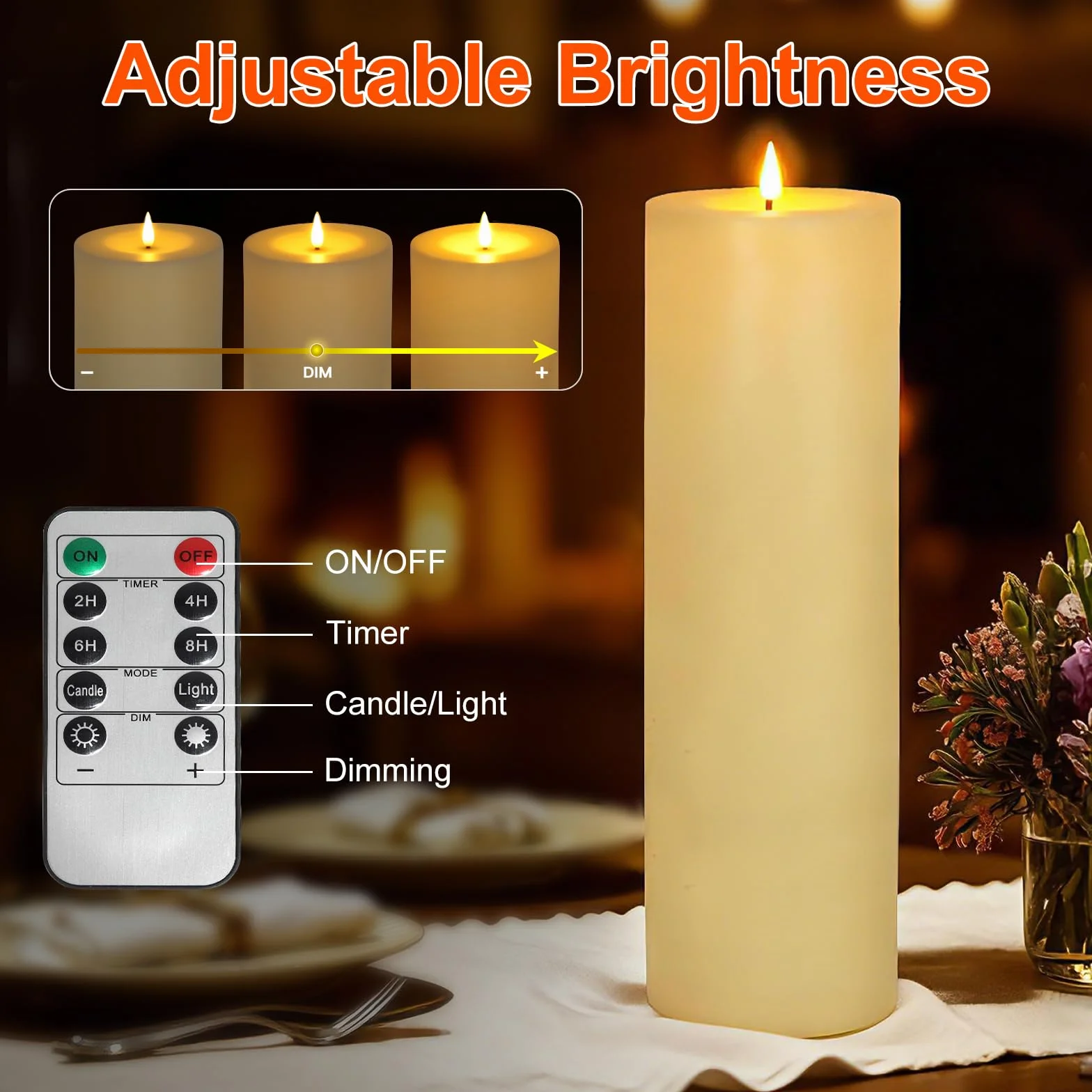 Ketom Lot de 2 Bougies LED Flamme Vacillante avec Timer, D10 x H35 cm, Télécommande, Sans Flamme, Ivoire