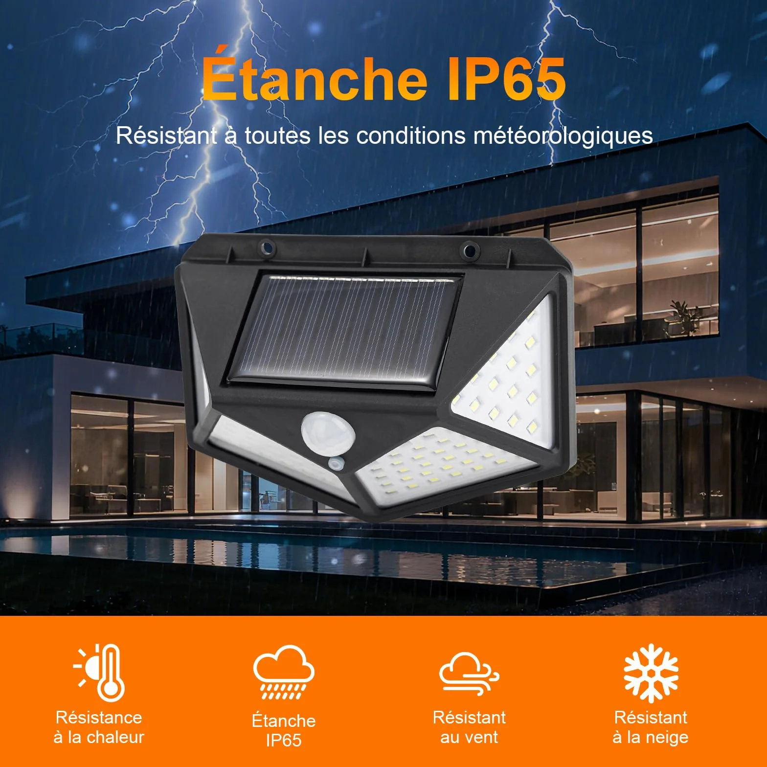 Lampe Solaire Extérieur LED 100 LEDs Détecteur de Mouvement IP65 270° 800mAh GDK203-2 Lot de 2
