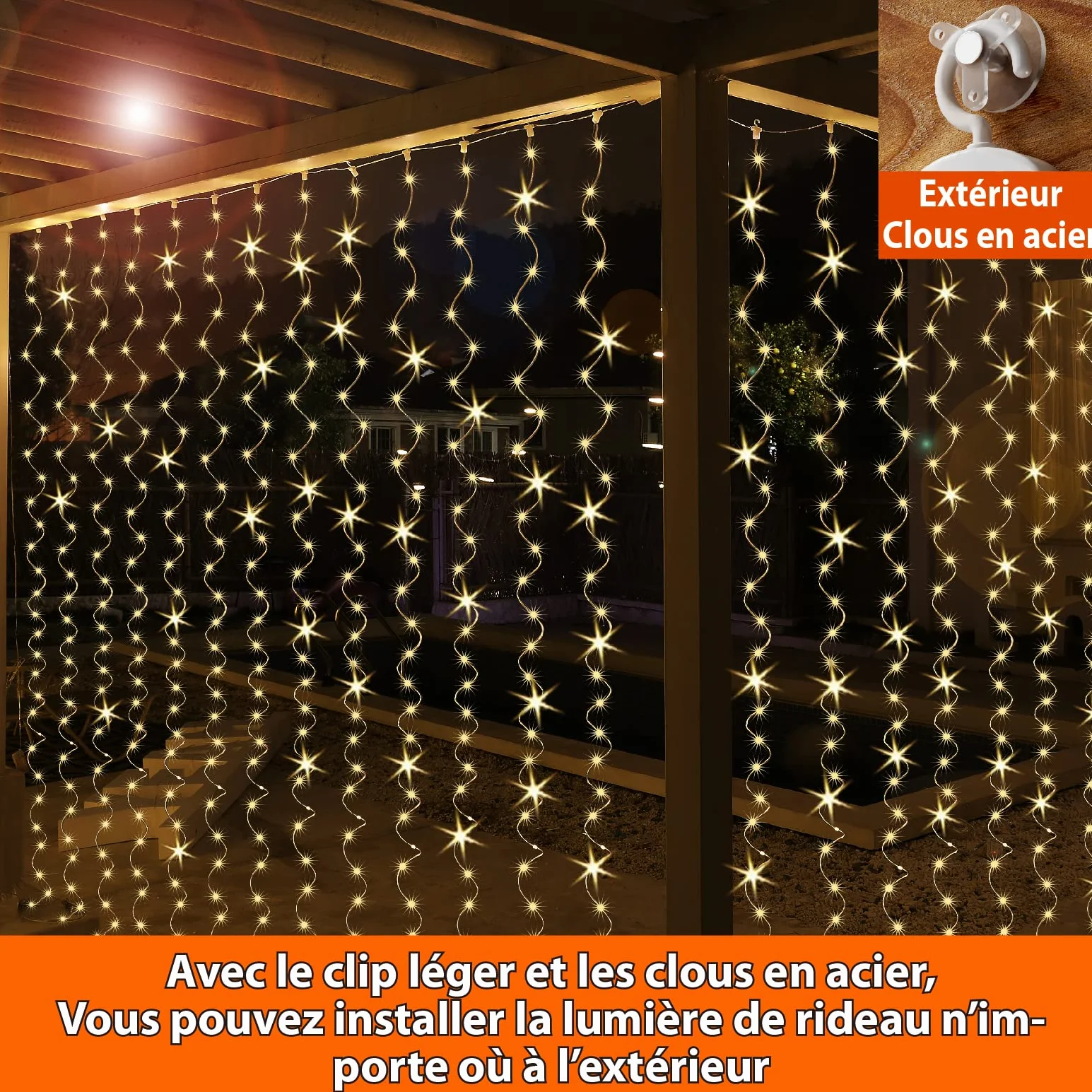 Guirlande Lumineuse Rideau Blanc Chaud 300LED 3m*3m 8 Modes USB Télécommande Minuterie