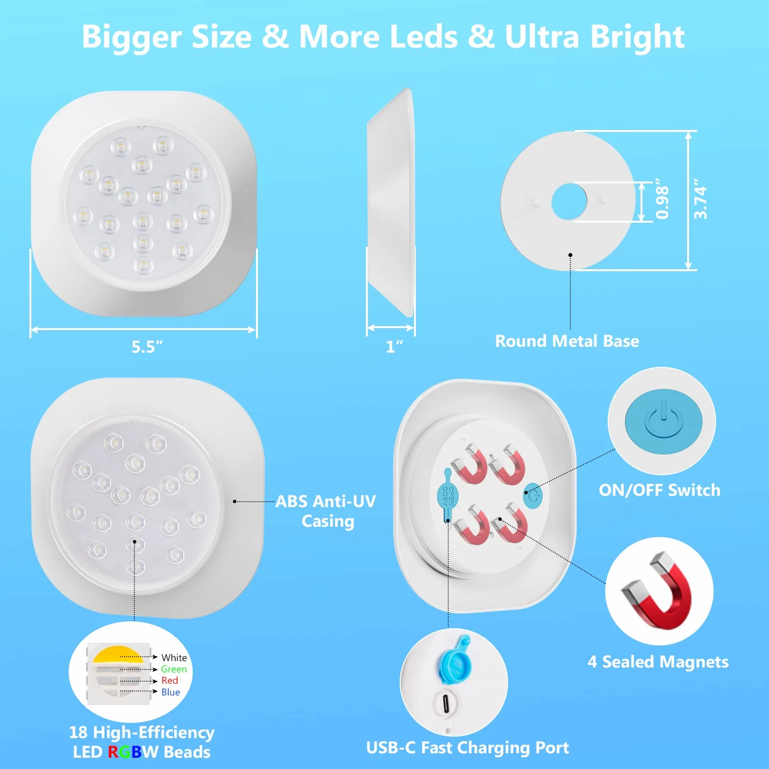 LyLmLe Rechargeable LED Submersible Light 14cm RGBW IP68 Étanche avec Télécommande, Lumières sous-marines Magnétique Lot de 2