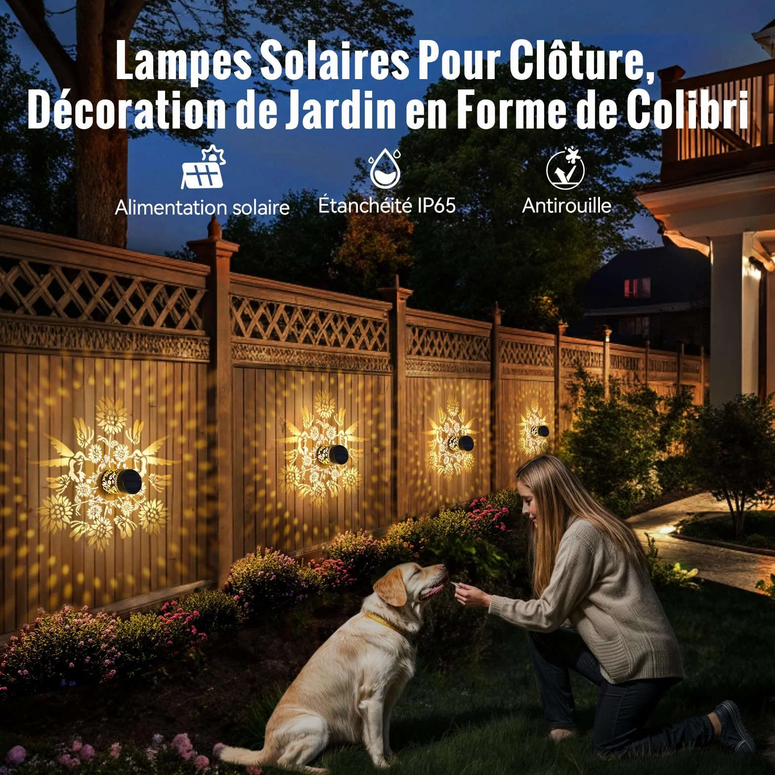 Lampe Solaire Exterieur Decorative Jardin Lot 2 Applique Murale Lanterne Clôture Étanche IP65