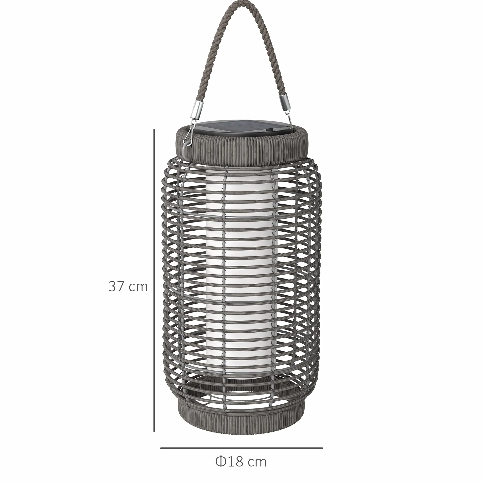 Outsunny Lampadaire d'extérieur solaire LED en résine tressée acier Ø18 x 37 cm gris