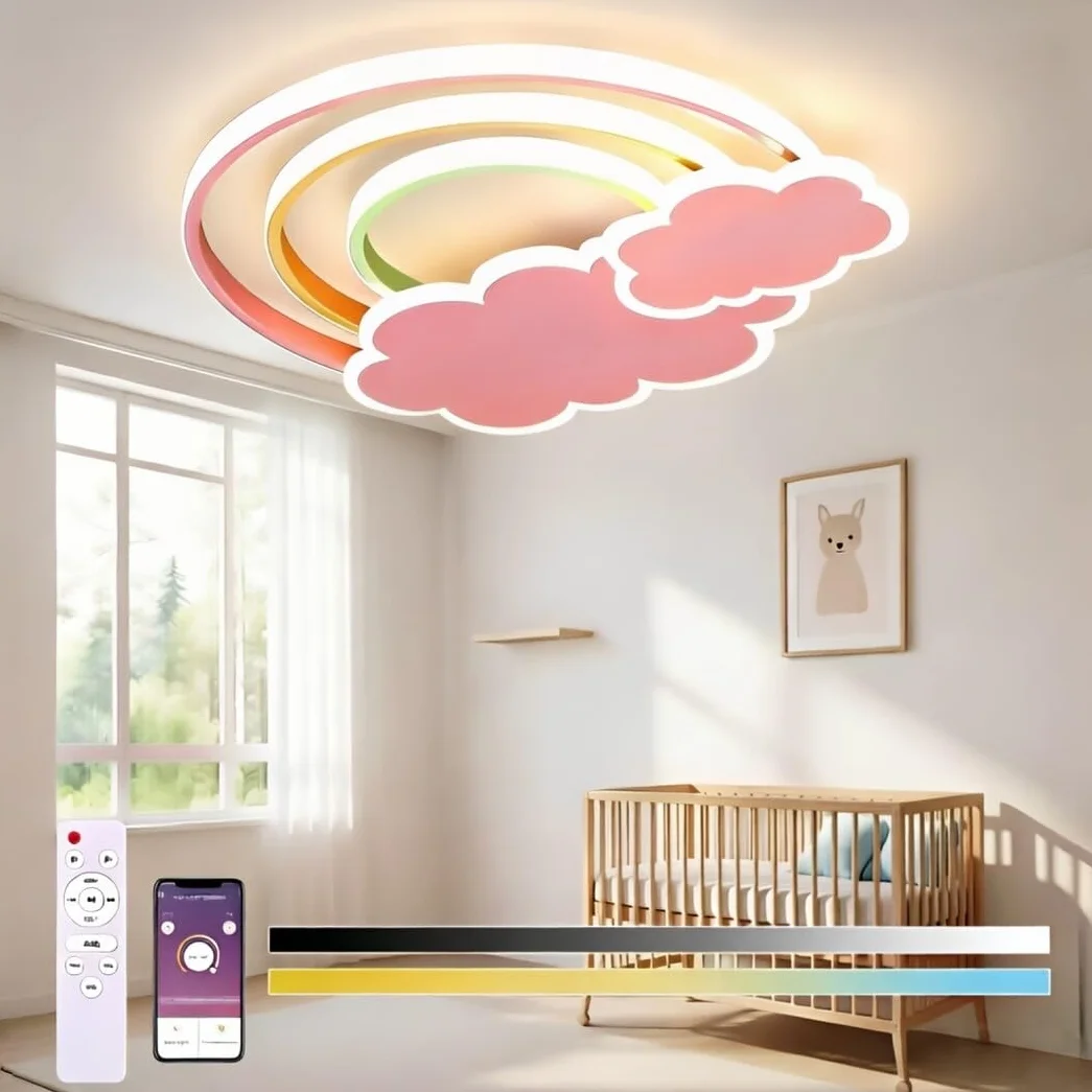 KZT Plafonnier LED Enfant Dimmable Télécommande Nuages Arc-en-Ciel 3000K-6000K