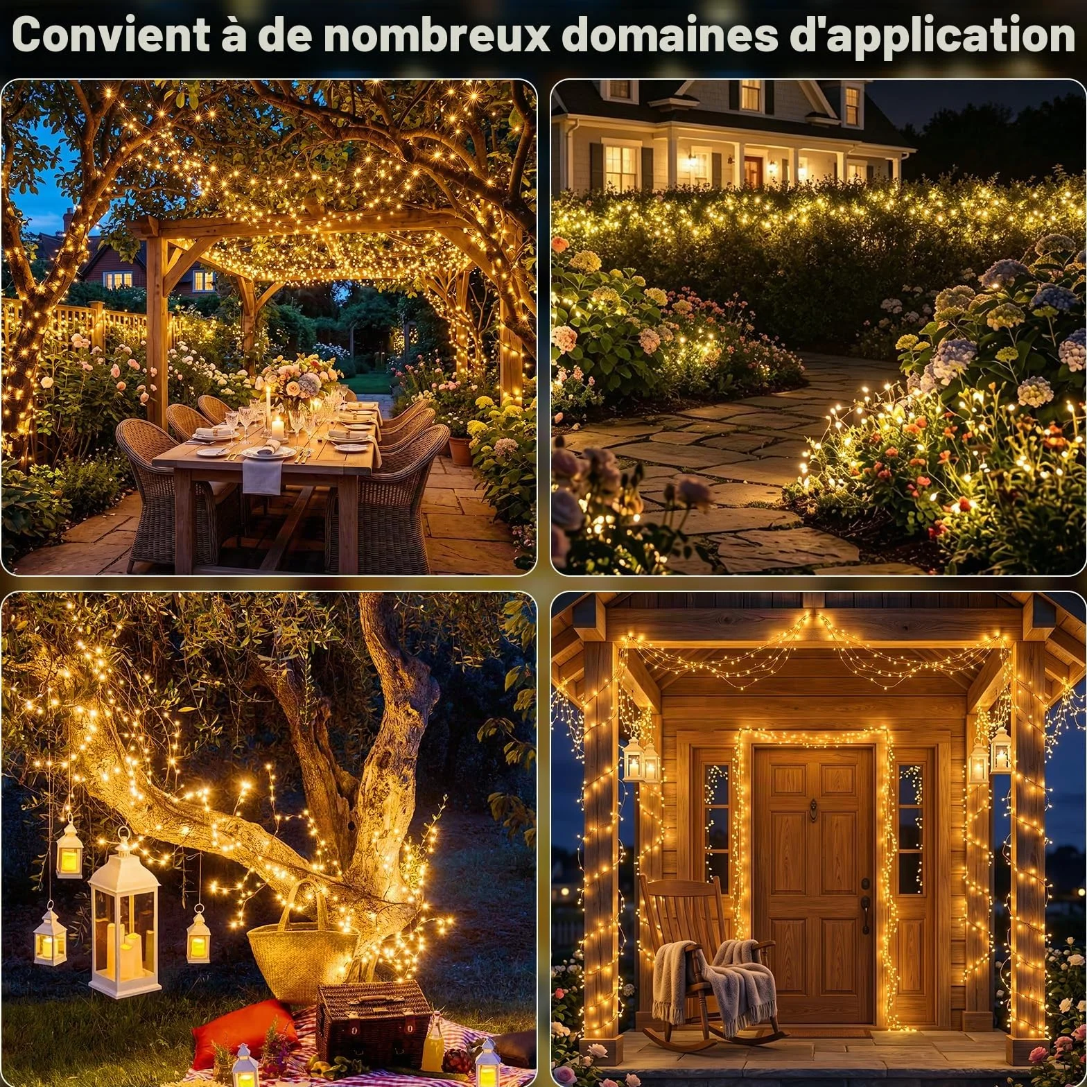 Litogo Lot de 2 Guirlande Lumineuse Exterieur Solaire 24m 240 LED Jardin Étanche Décoration Noël