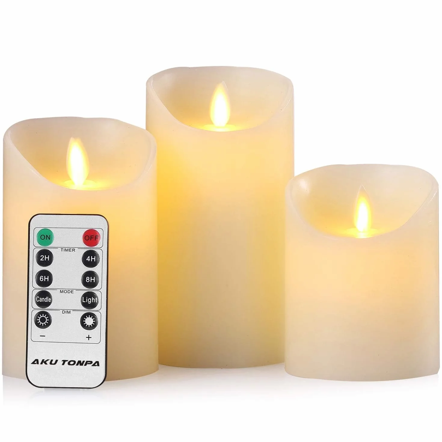 Bougies LED Lot de 3 sans flamme en cire véritable avec mèche mobile télécommande Minuterie 24h 8,3x10/12,7/15,2 cm