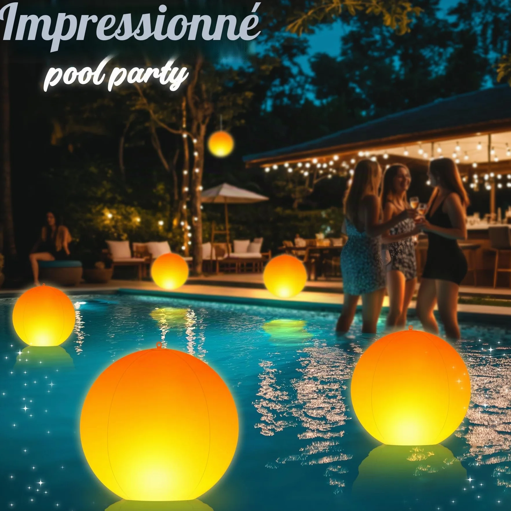 Lampe Flottante Piscine Solaire 35cm Gonflable Boule Lumineuse LED Flamme IP68 2 Pièces