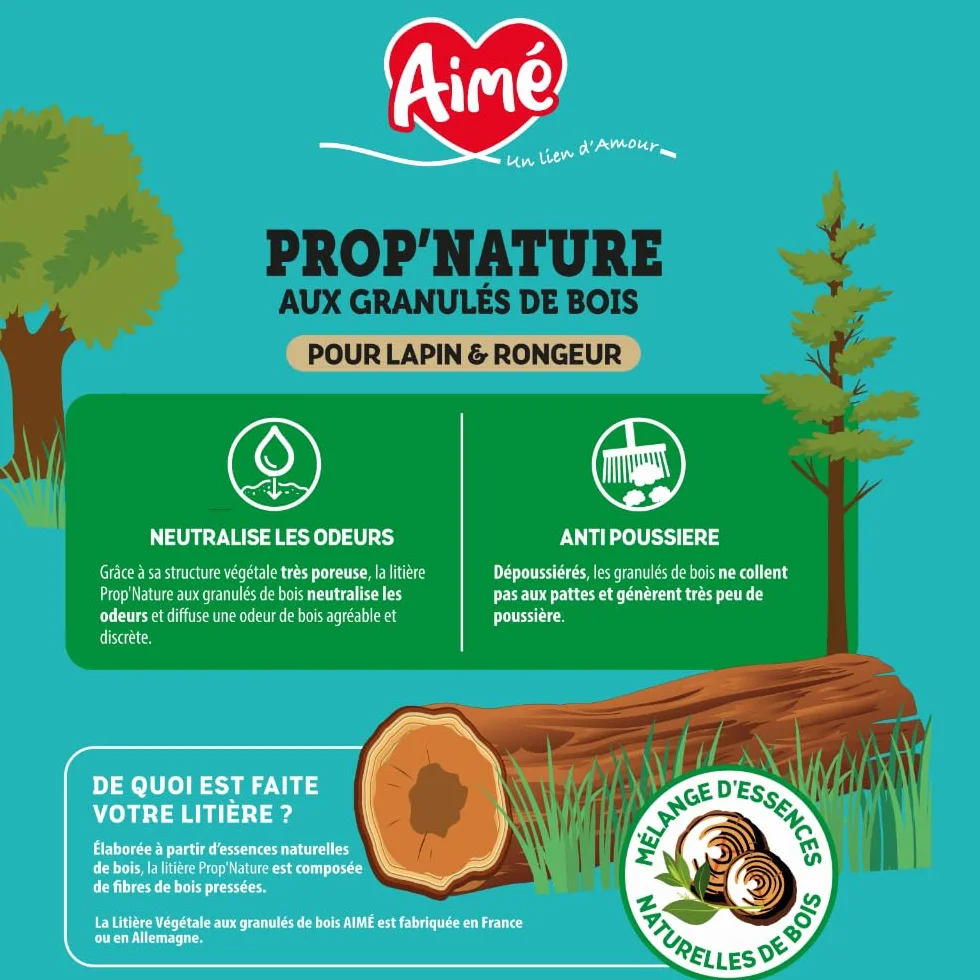 Aimé Litière PROP'Nature 10L Granulés de Bois Super Absorbants pour Lapin Cochon d'Inde Hamster