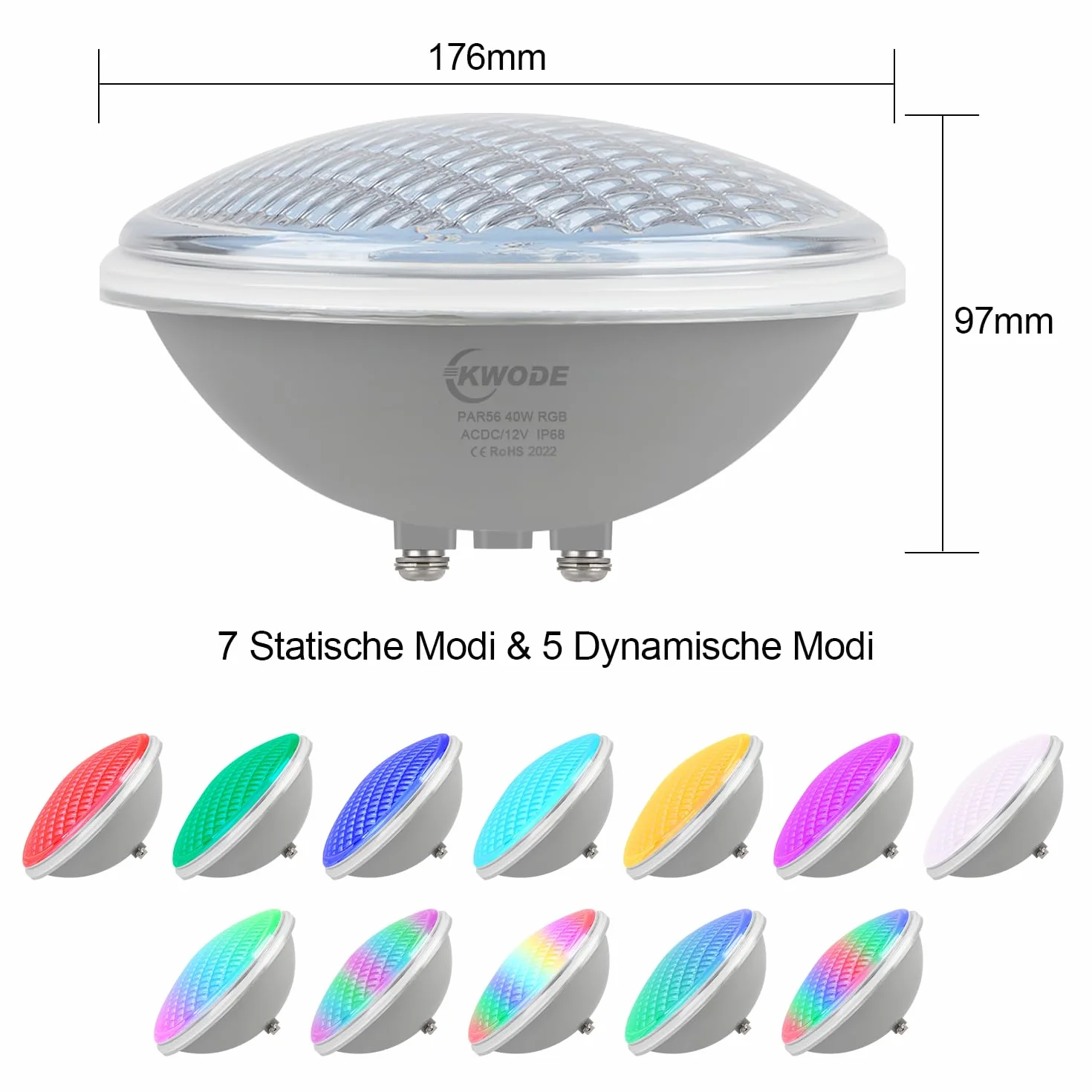 Lumières de piscine LED PAR56 40W RGB Timing IP68 étanche 12V AC/DC avec télécommande