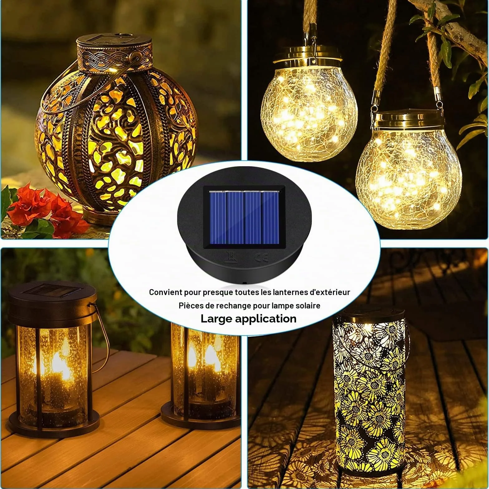 Lampes Solaires de Rechange 4 Pièces, Panneau Solaire Lanterne Couvercle, Remplacement Lumières Solaires Top 8cm