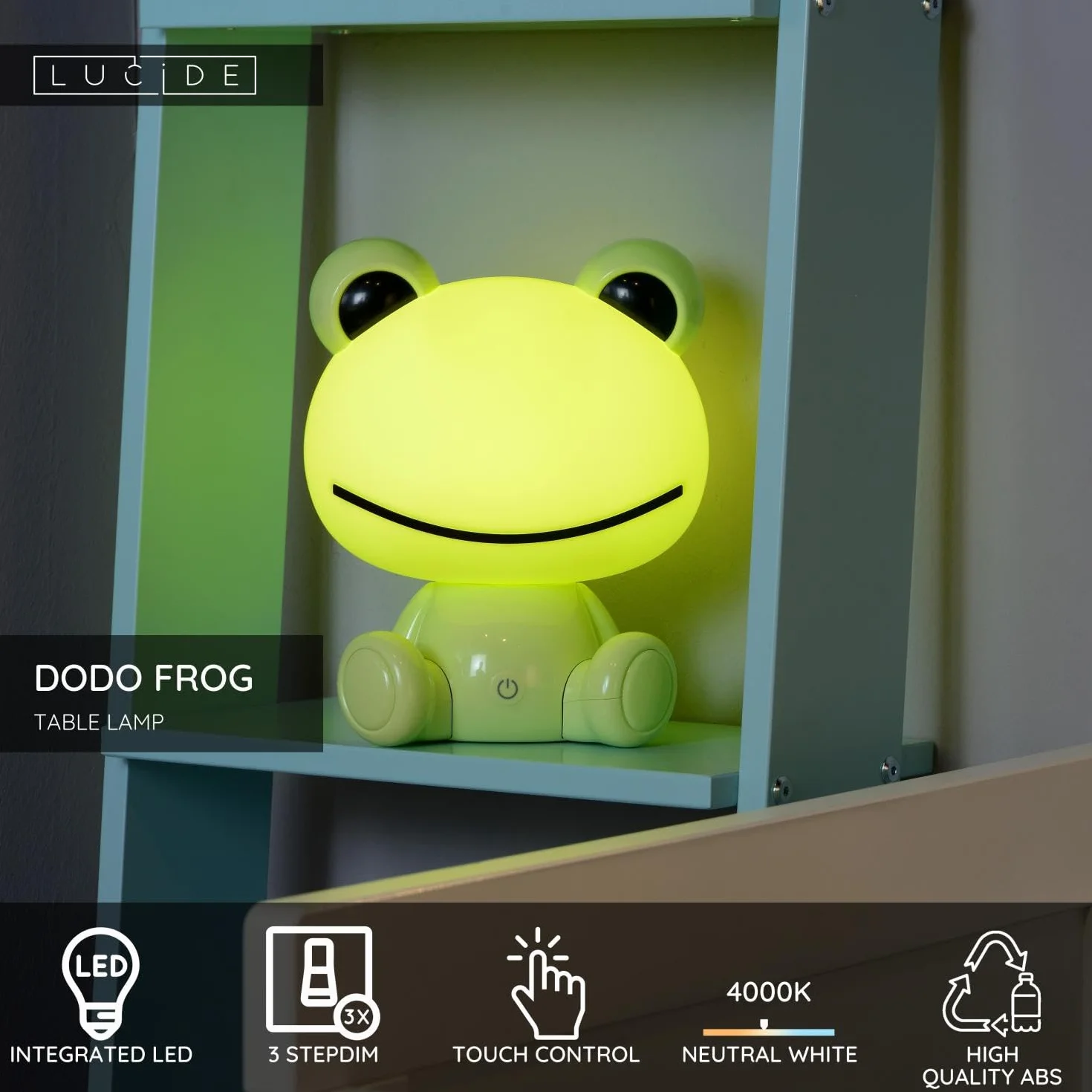 LUCIDE DODO FROG Veilleuse LED 3x3W 4000K Vert 3 StepDim
