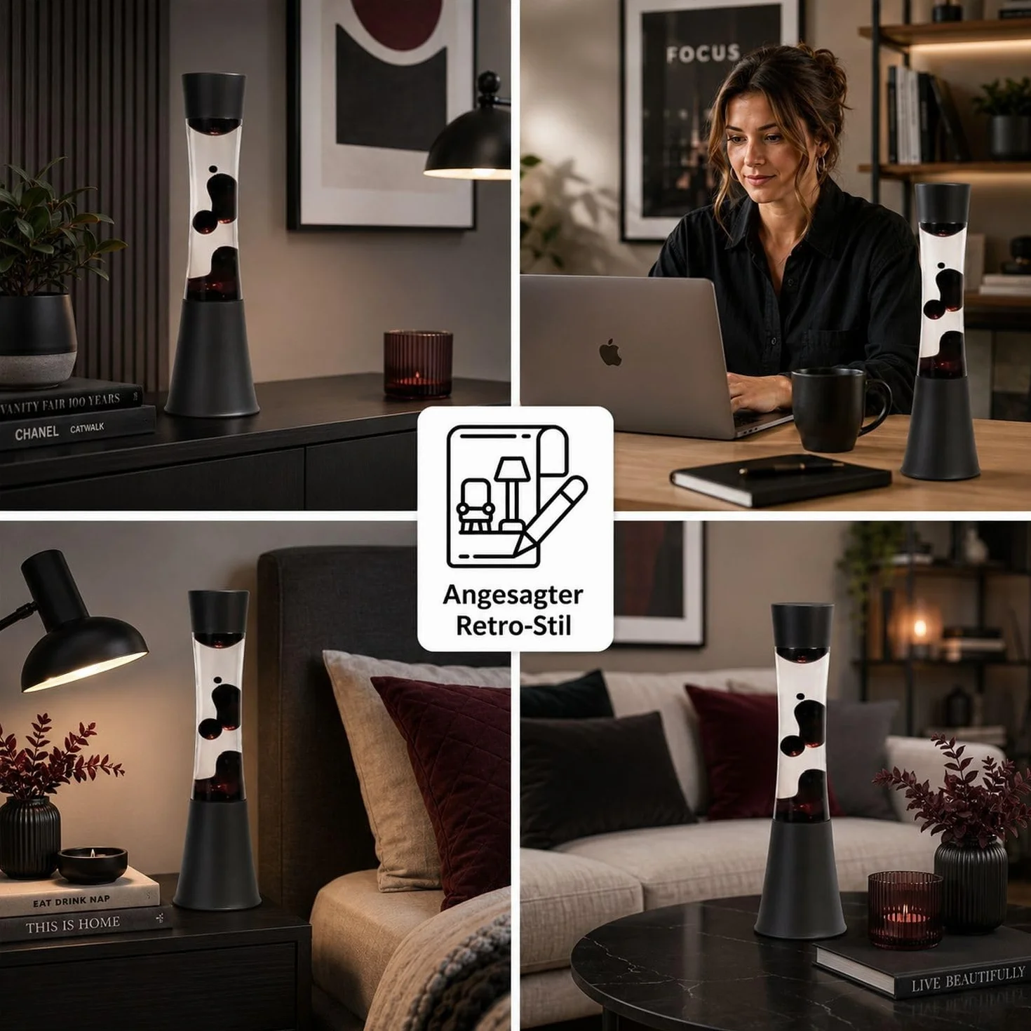 Lampe à Lave Sandro noire design rétro H:39 cm G9 salon