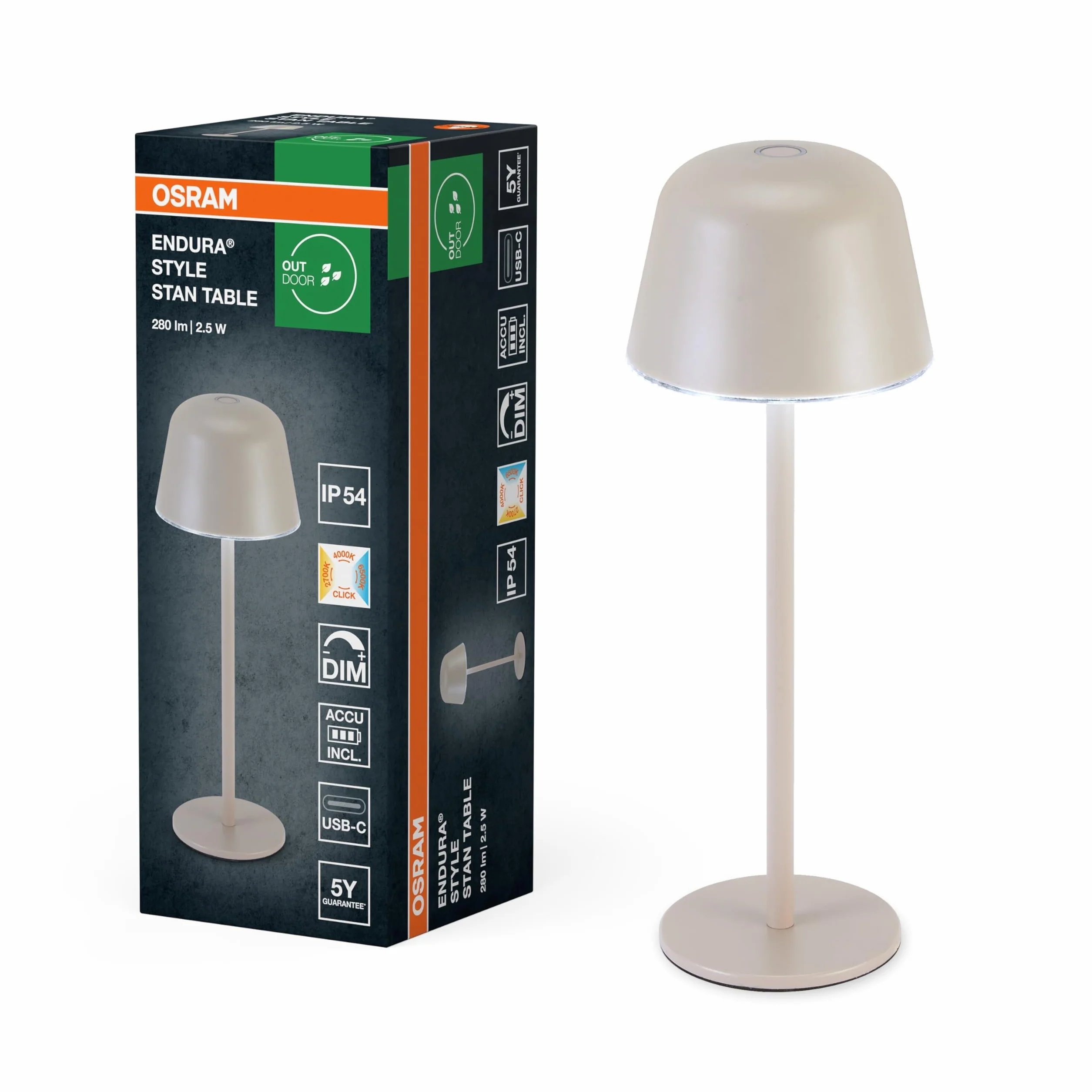 Osram ENDURA STYLE TABLE 2,5W 200lm IP54 lampe de table extérieur batterie rechargeable gradation continue