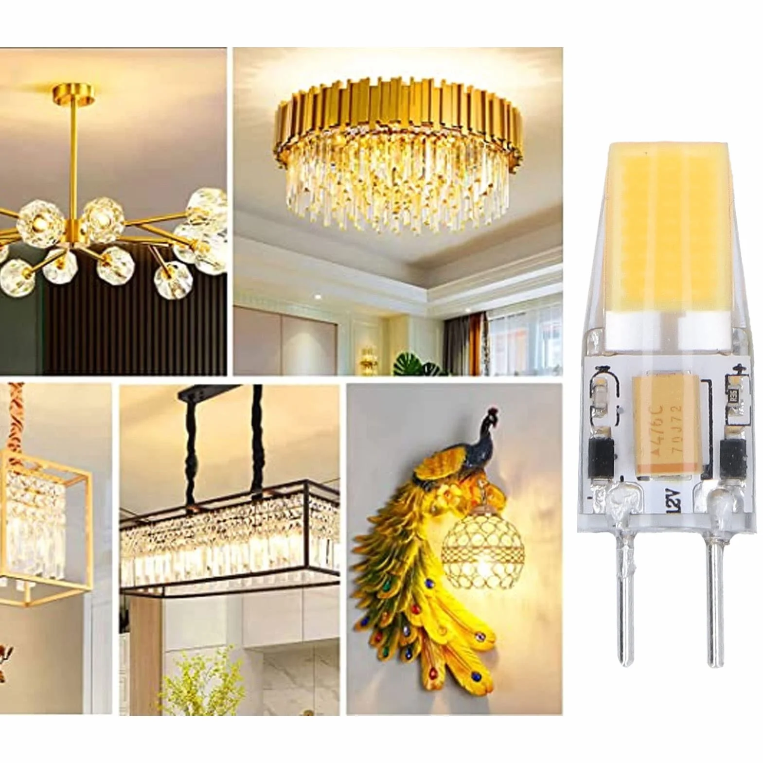 6pcs GY6.35 COB BUBB BUBE Économie d'énergie 5W AC DC12V Silicone Lampe de plafond pour lustres