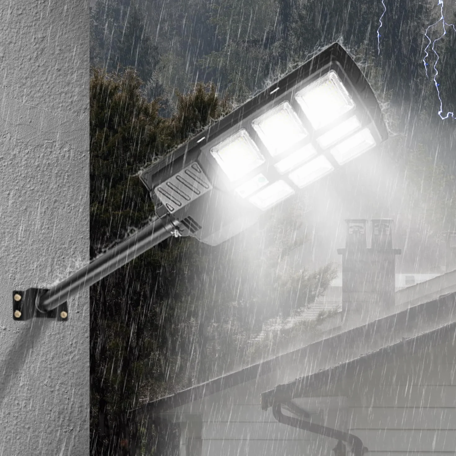 Lampadaire solaire de rue 300 W LED extérieur 6500 K Blanc froid IP65 avec télécommande