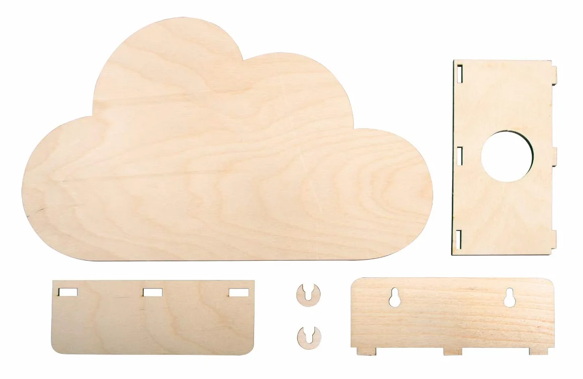 Rayher Lampe murale nuage bois naturel FSCMixCred kit 6 pièces 31x18,5x7,5cm décoration chambre d'enfant