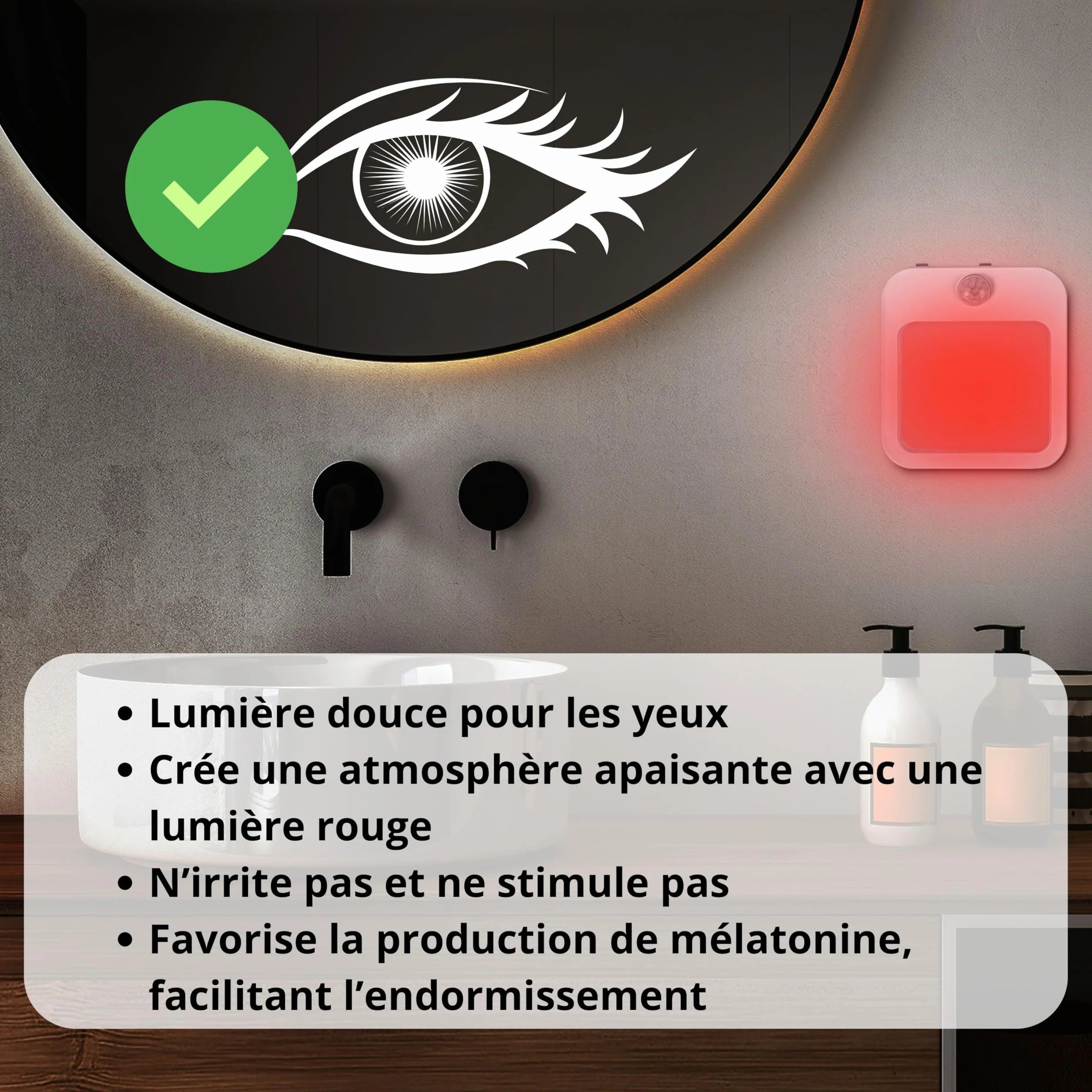 Toys4Boys Veilleuse LED Rouge avec Détecteur de Mouvement – Lampe de Nuit Enfant Adulte à Brancher – Intensité Réglable – 230V