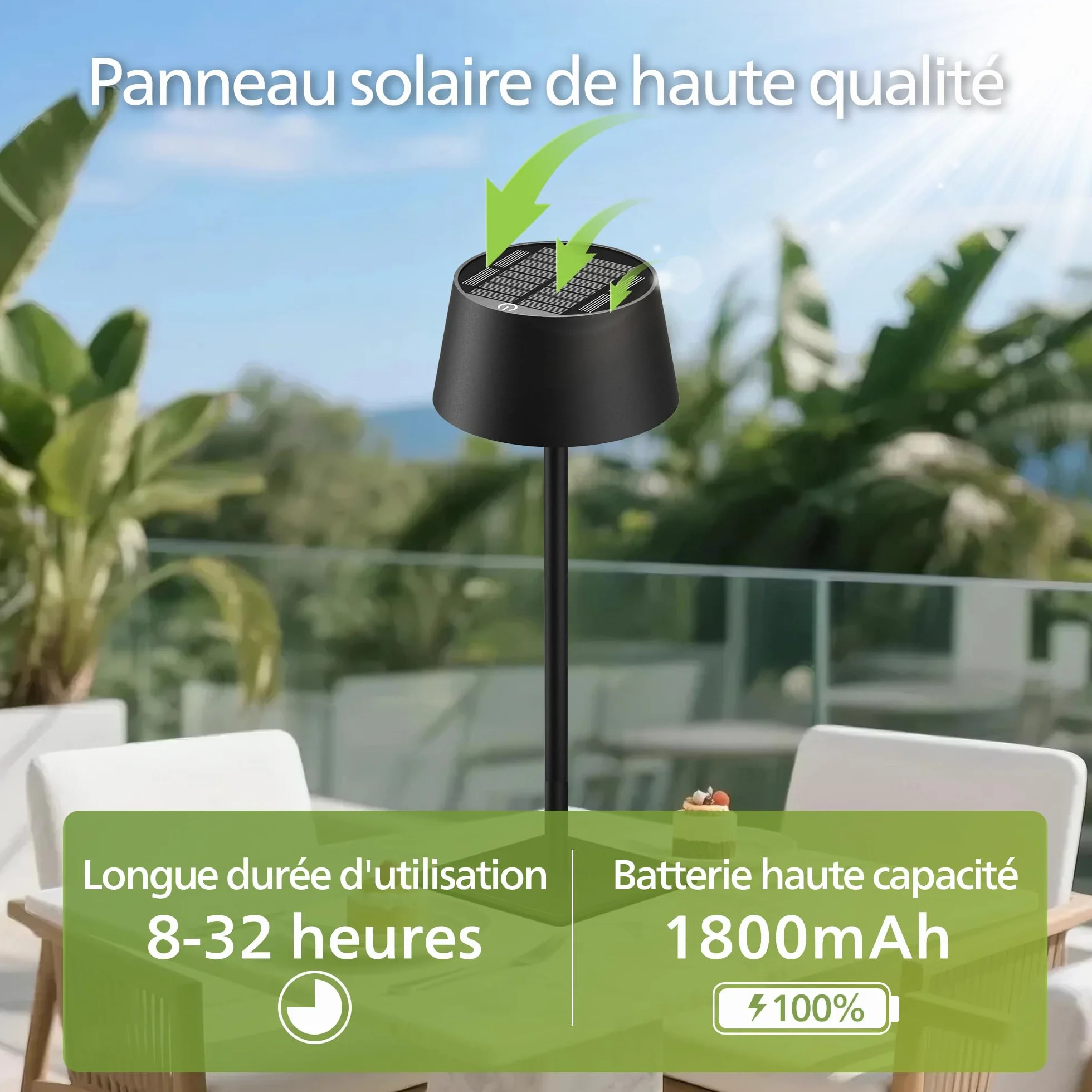 Philips Lampe de Table Solaire d'Extérieur LED Portable Sans Fil Batterie Hauteur Réglable 2 Positions Gradation Continue
