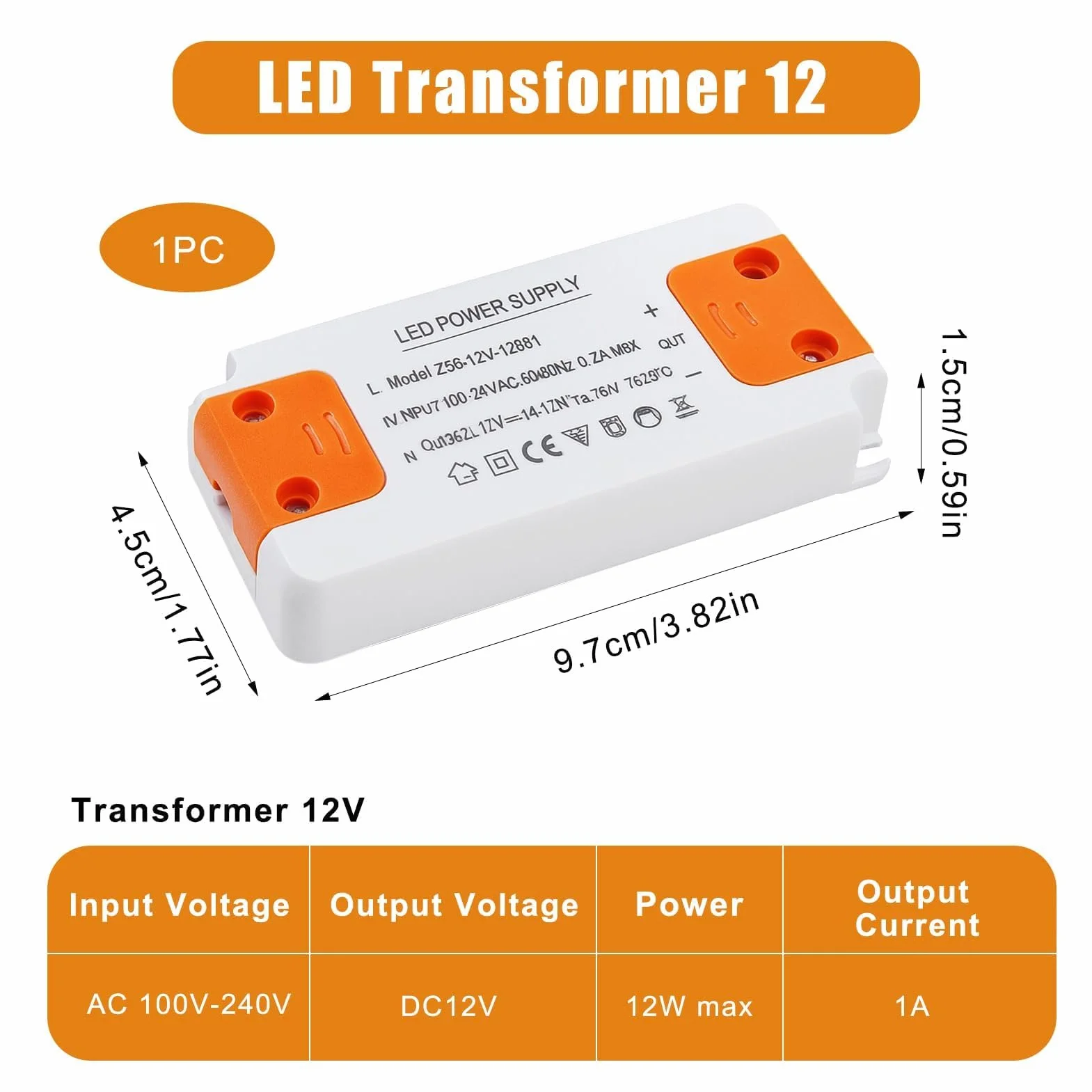 Transformateur 12V Plat 12W 1A 230V à 12V DC Tension Constante pour Ruban LED MR16 GU5.3 G4