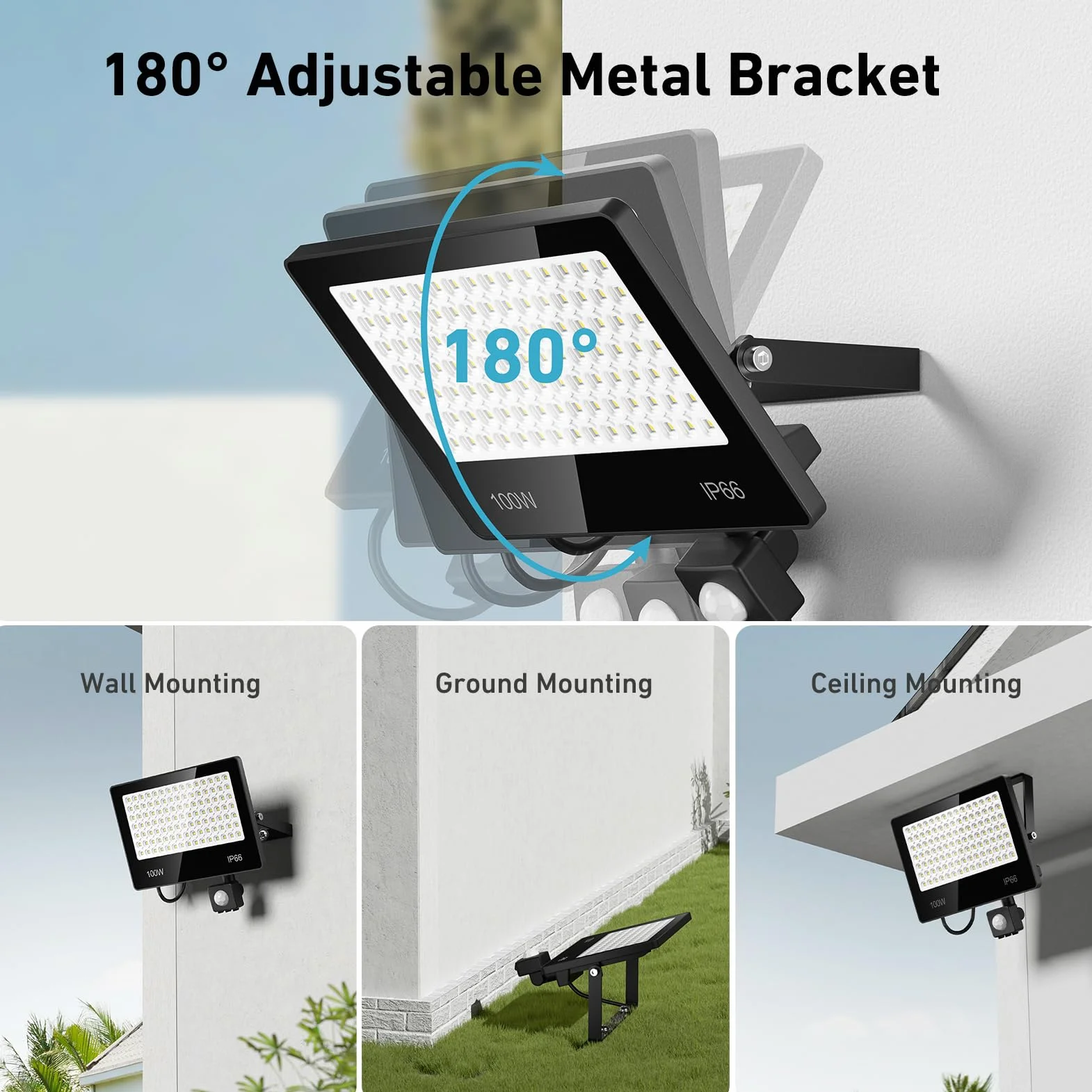 Projecteur LED Exterieur Detecteur De Mouvement 100W 10000LM 6500K Blanc Froid IP66 Etanche