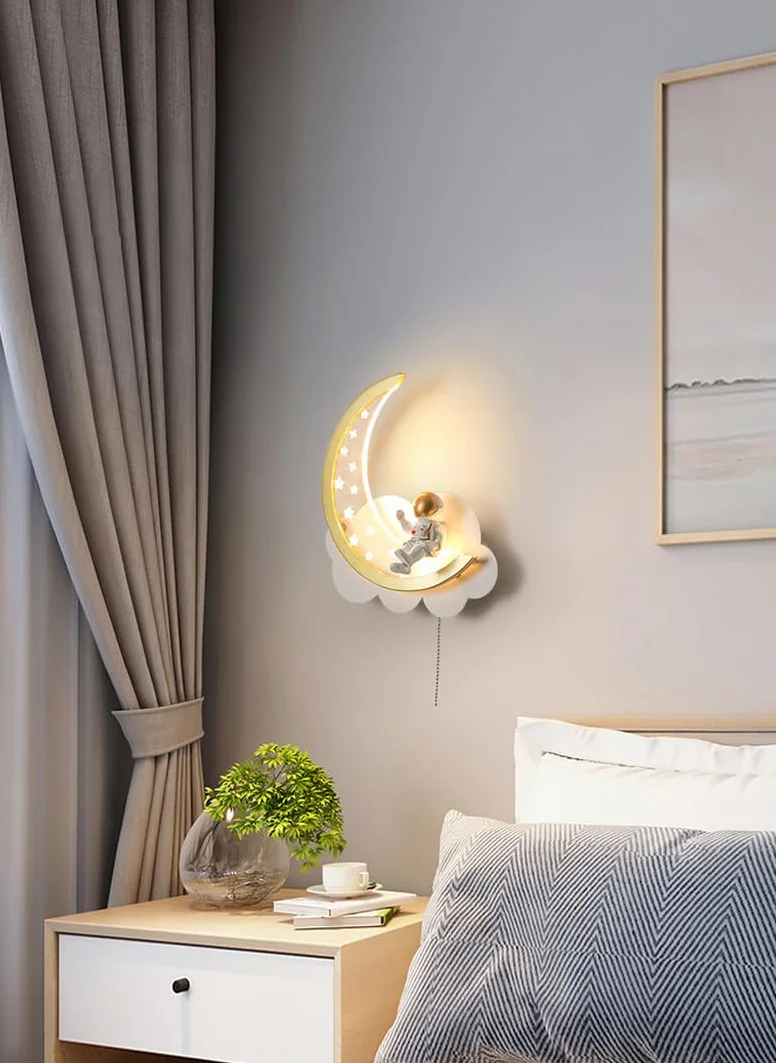 Applique Murale LED Dimmable avec Interrupteur Lampe de Chevet Chambre Nuage Astronaute Veilleuse Enfant