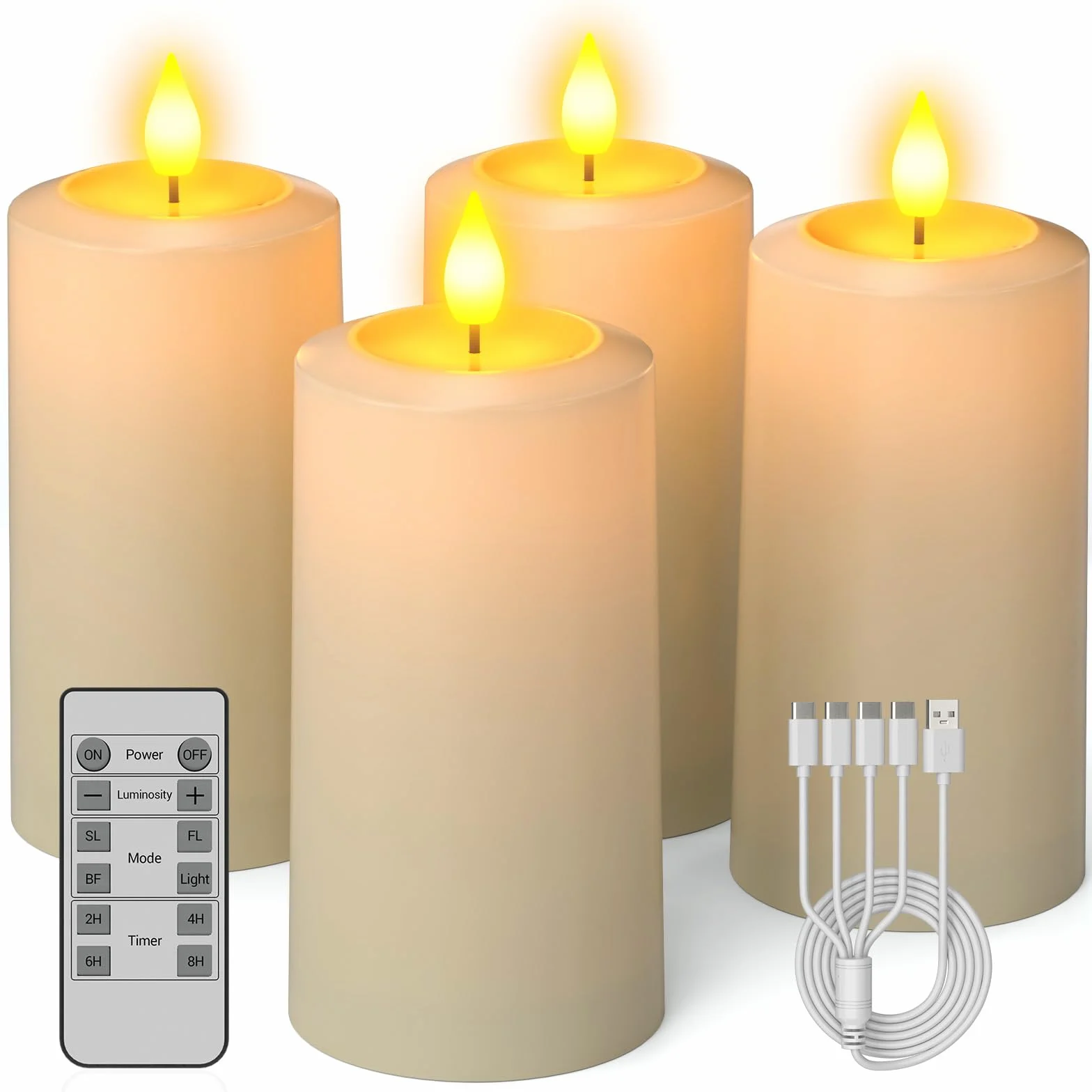 SoulBay Bougies LED Rechargeables D 7 x H 13 cm Étanches avec Minuterie et Télécommande Flamme Vacillante USB