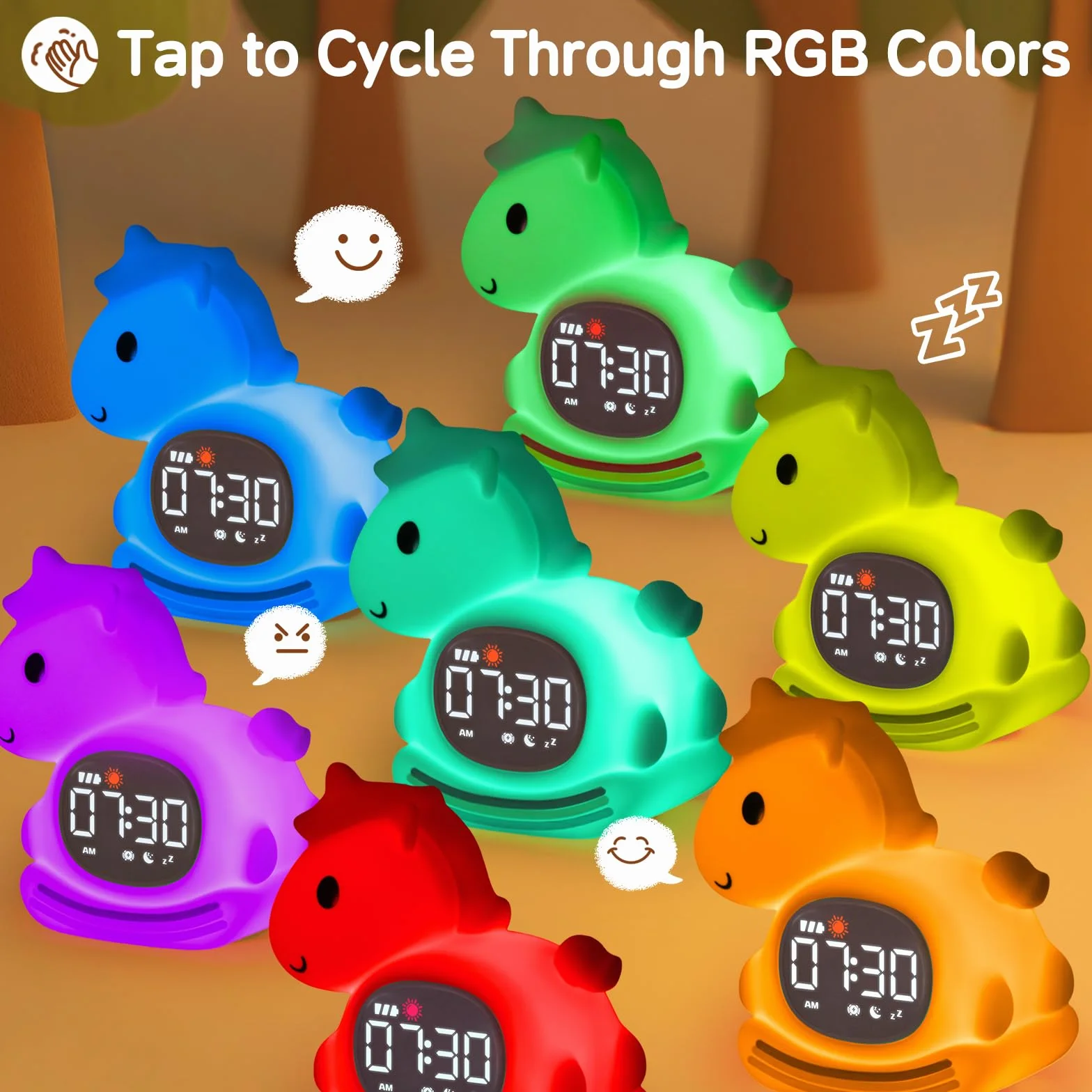 Horloge Réveil Poney Veilleuse Enfants Lampe Rechargeable Silicone Rose